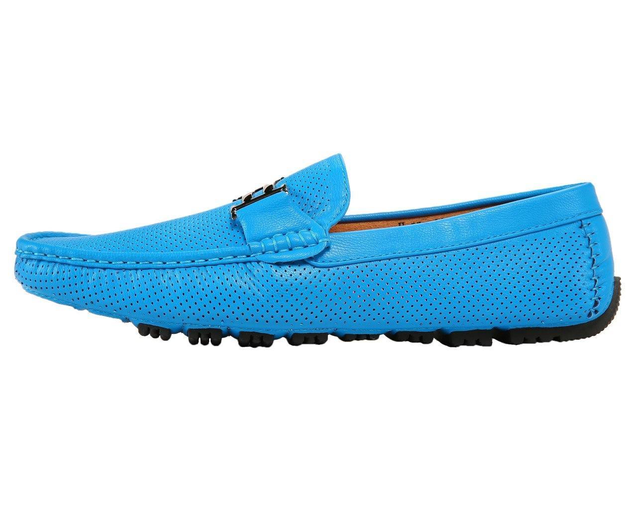 Men's Turquoise Perforated Smooth Leather Driving Moccasin Loafers - Comfortable Casual Shoes for Work, Travel & Everyday Wear