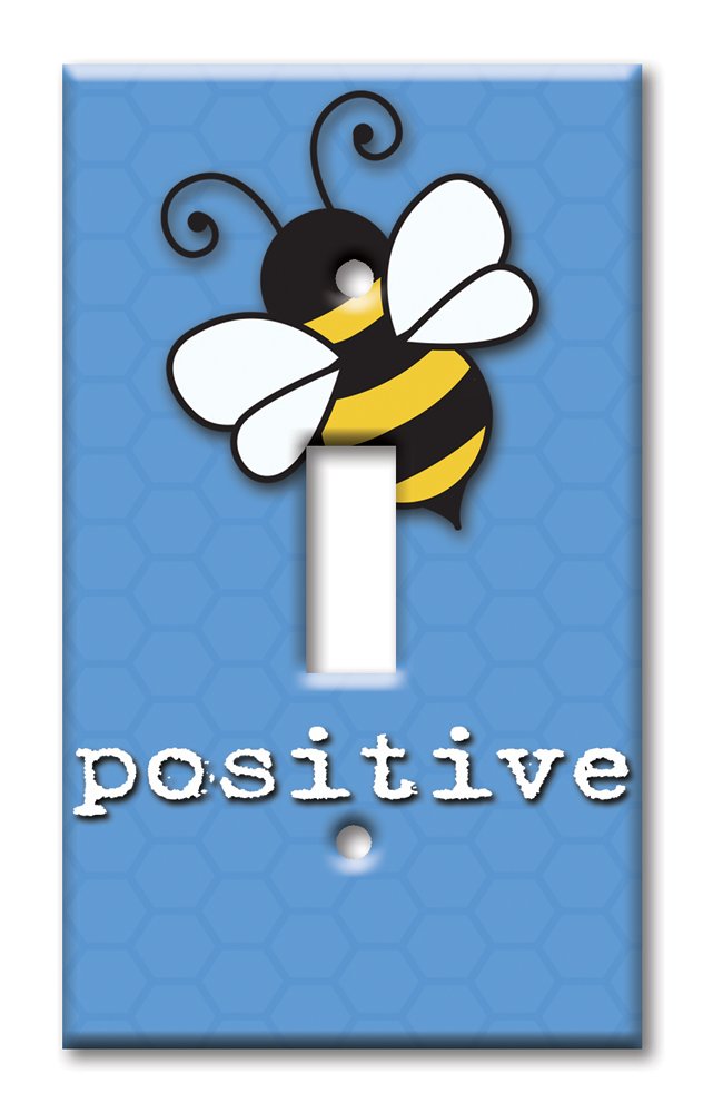Oversized Decorative Metal Switch Plate - Bee Positive Art Design - Single Gang Toggle Wall Plate - Made in USA - Perfect for Home Decor & Kitchen Backsplash