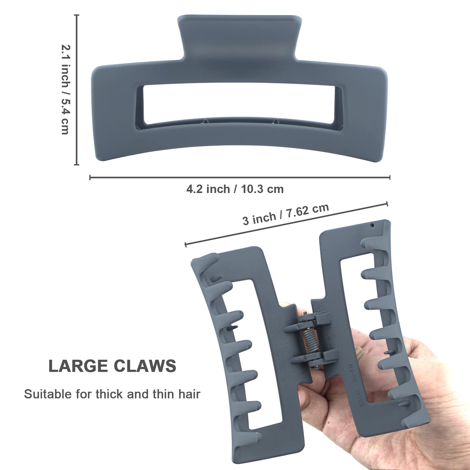 Matte Rectangle Hair Clips for Women - Non-Slip Jaw Clips for Thick/Thin Hair - Perfect for Work & Gym