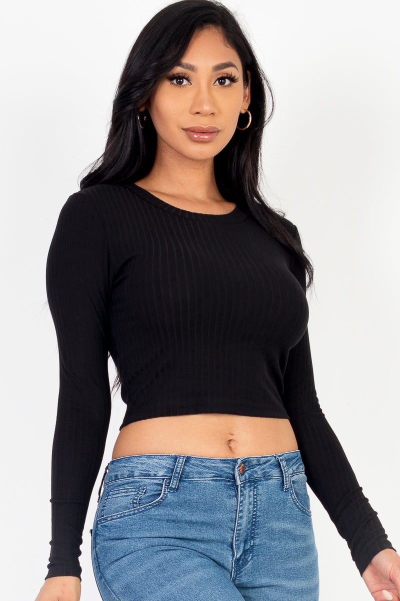 Women's Long Sleeve Round Neck Basic Crop Top - Soft Stretchy Casual T-Shirt for Layering, Workout, Yoga & Everyday Wear