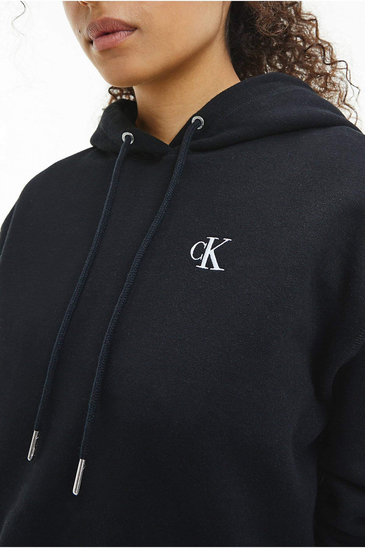 Calvin Klein Women's Embroidered Hoodie Sweatshirt - Black (CK Black) Size S | Casual Streetwear & Loungewear for Everyday Comfort