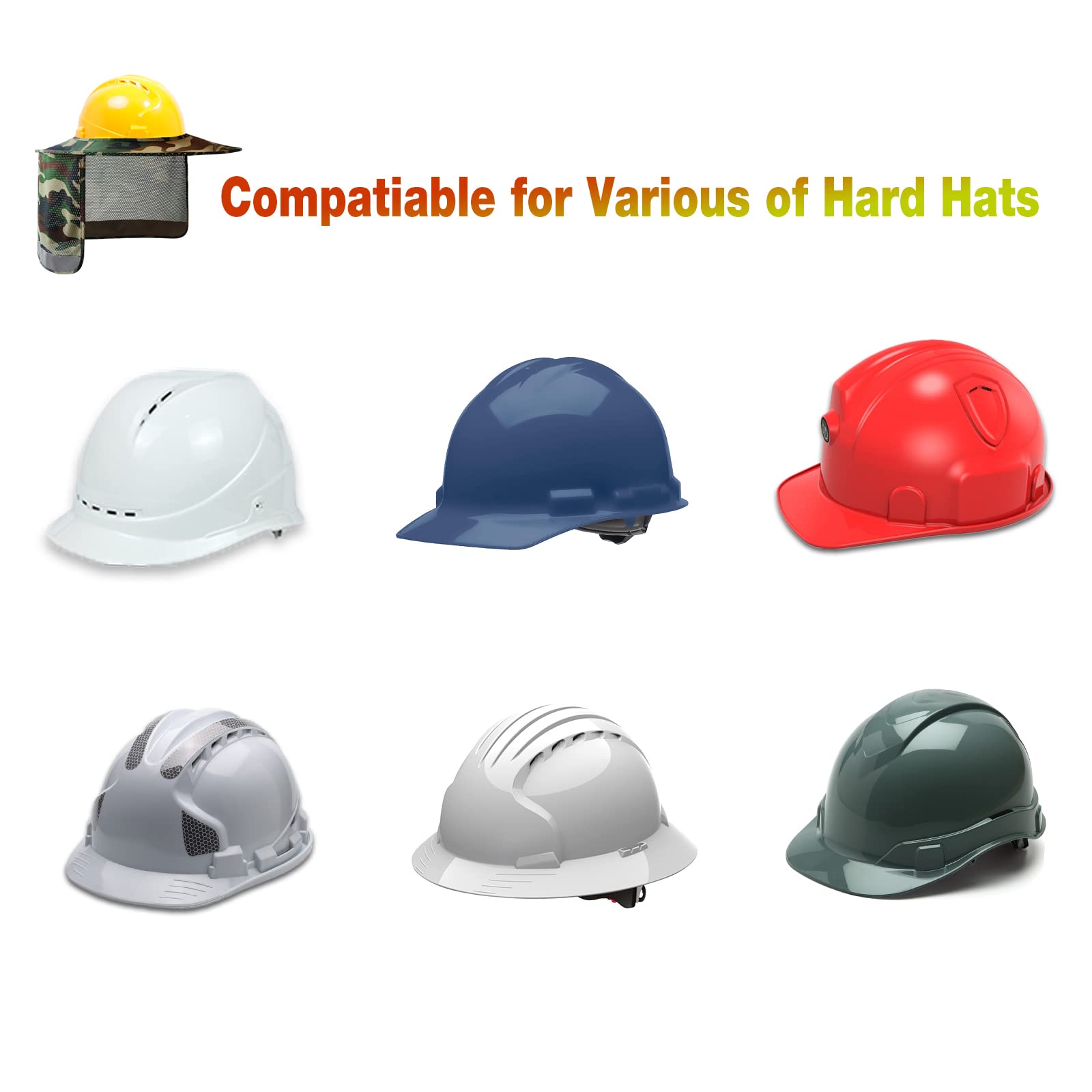 High Visibility Hard Hat Sun Shade with Reflective Strip - Full Brim Sun Visor Neck Shade for Men & Women (3 Pack, Camo) - Perfect for Construction, Outdoor Work & Safety Protection (Hard Hat Not Included)