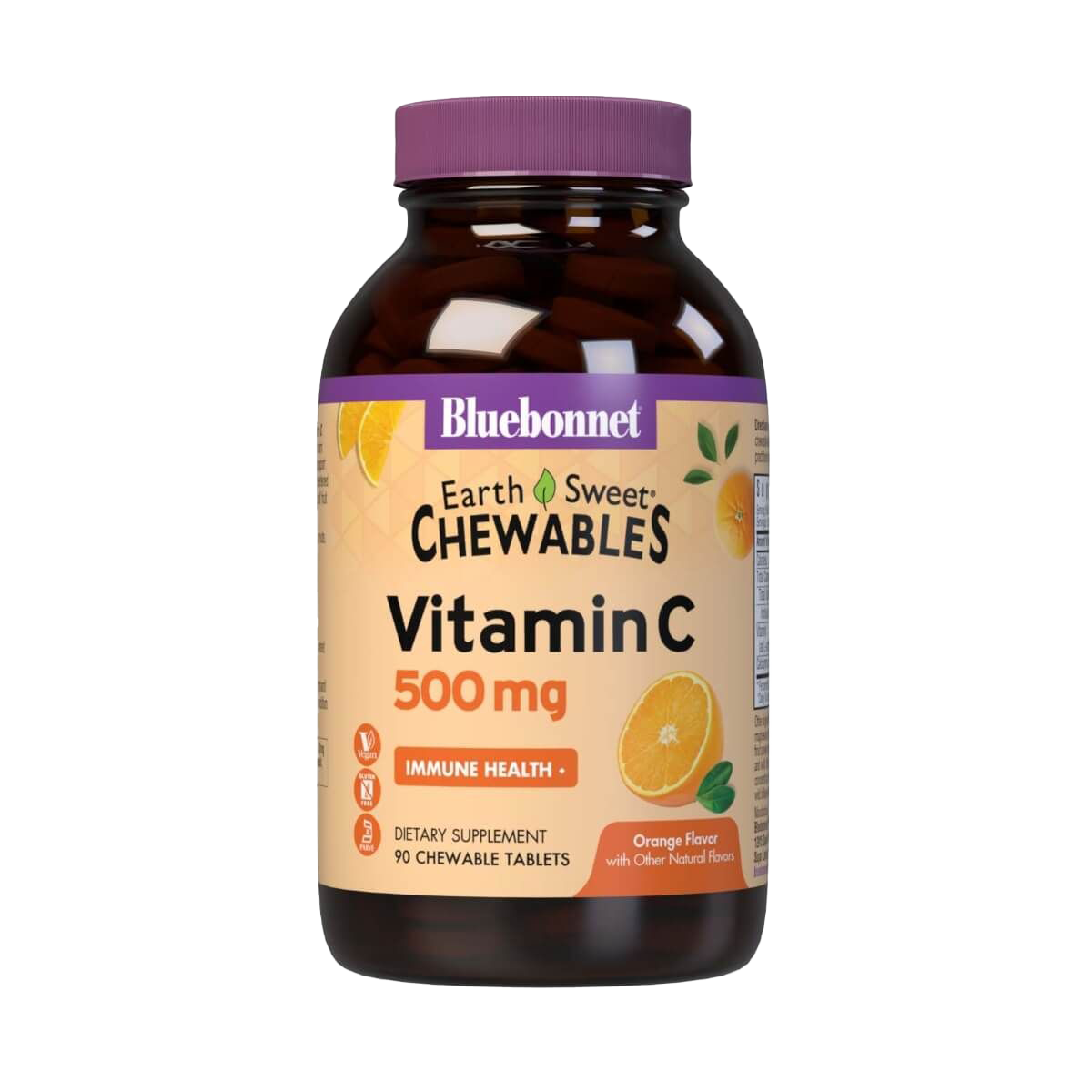 Bluebonnet Earthsweet Chewable Vitamin C 500mg - 90 Orange Flavored Tablets for Immune Support & Antioxidant Protection - Perfect for Daily Wellness & Travel