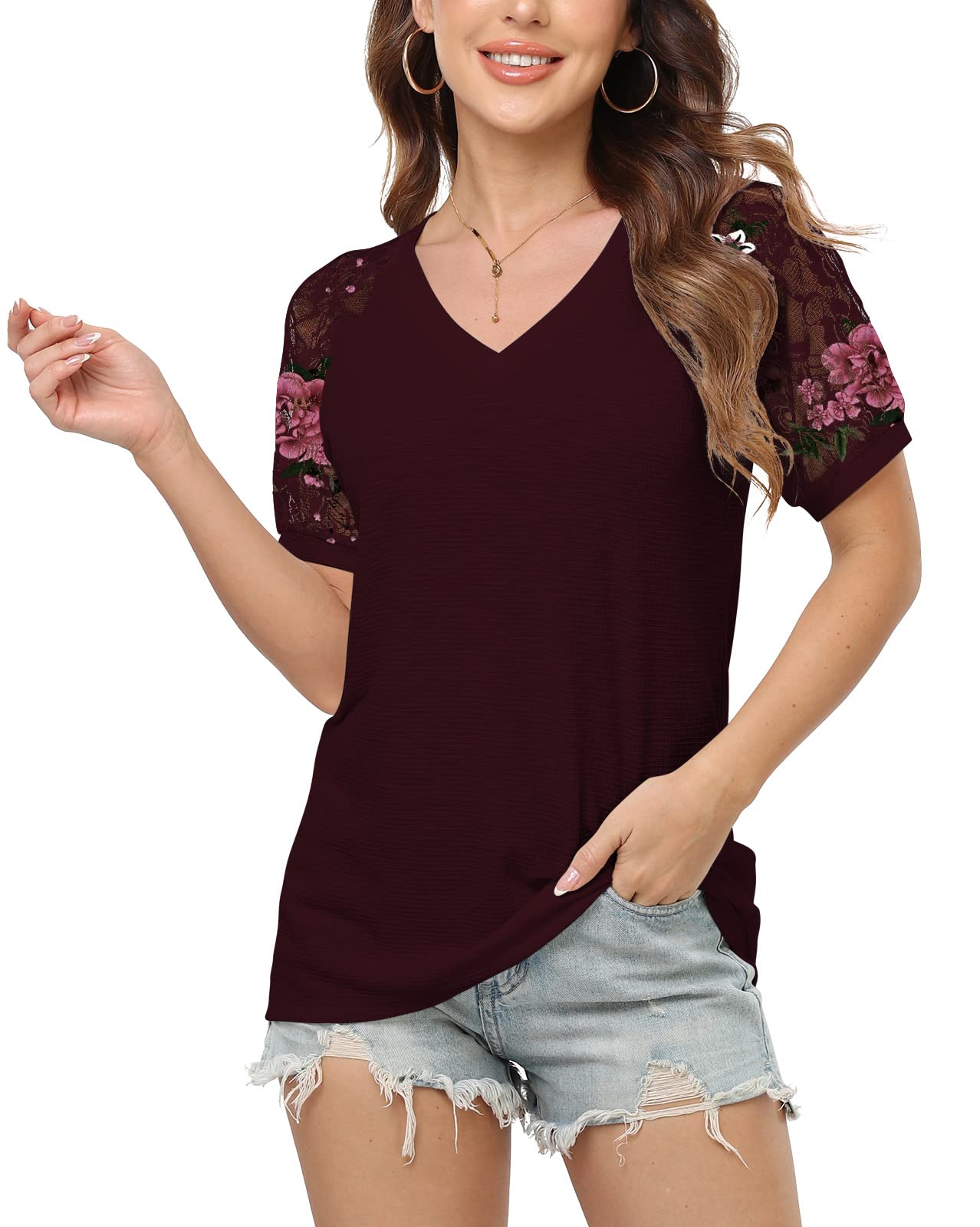 Women's Casual Loose Fit Lace T-Shirt & Blouse - Long/Short Sleeve Tops for Everyday Wear, Office, Dating & Weekend Outfits