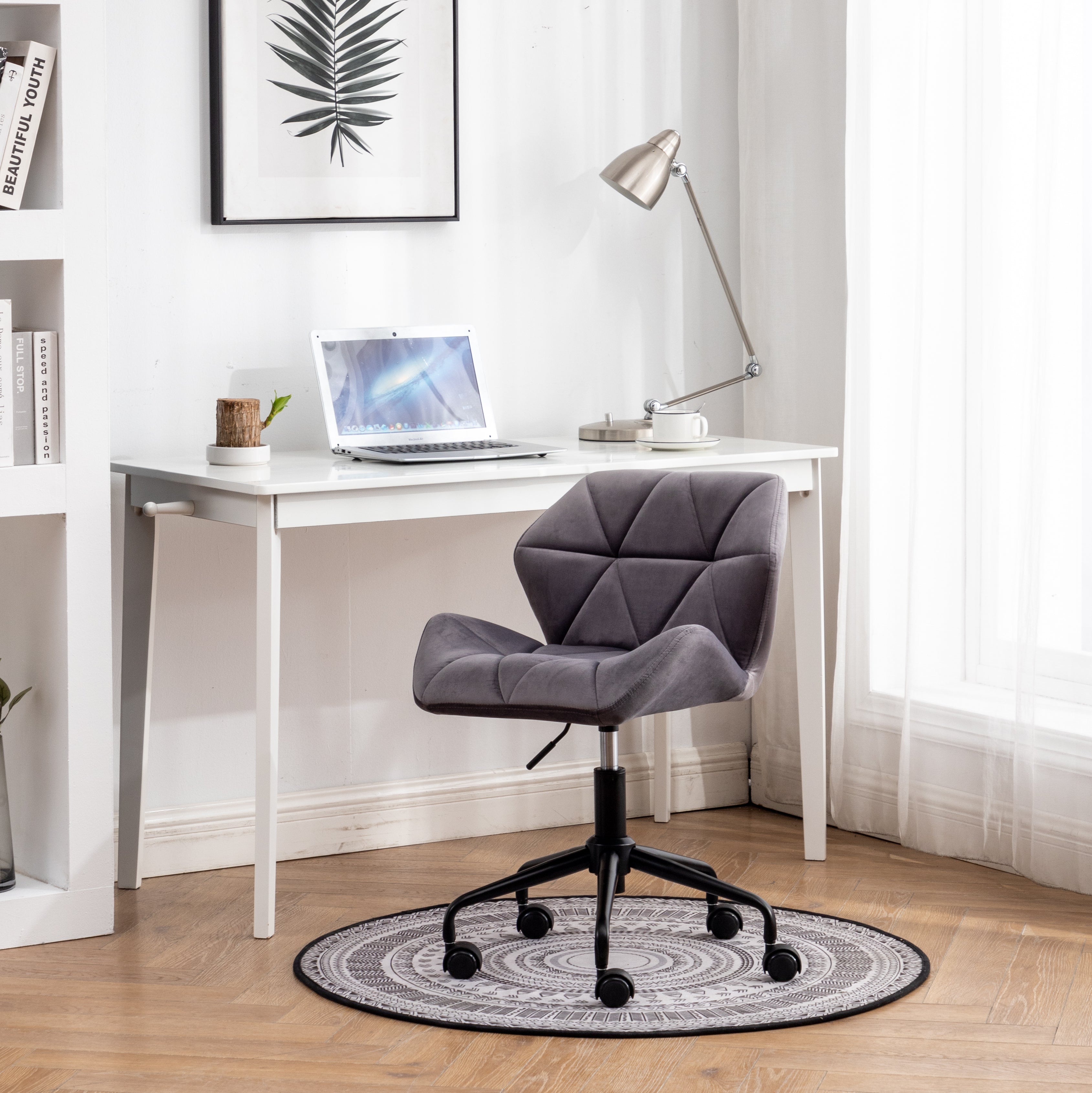 Roundhill Furniture Eldon Diamond Tufted Adjustable Swivel Office Chair - Ergonomic Executive Desk Chair with Lumbar Support, Gray - Perfect for Home Office, Gaming & Workspace Comfort