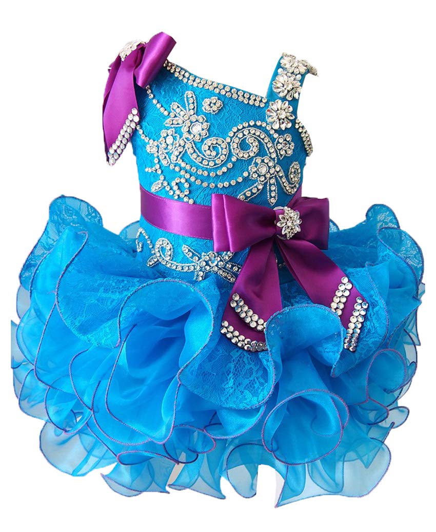 Y&C Girls' Baby Crystal Infant Short Cupcake Toddler Pageant Dresses - Sparkly Flower Girl Dress for Birthday Party, Pageant, Special Occasions