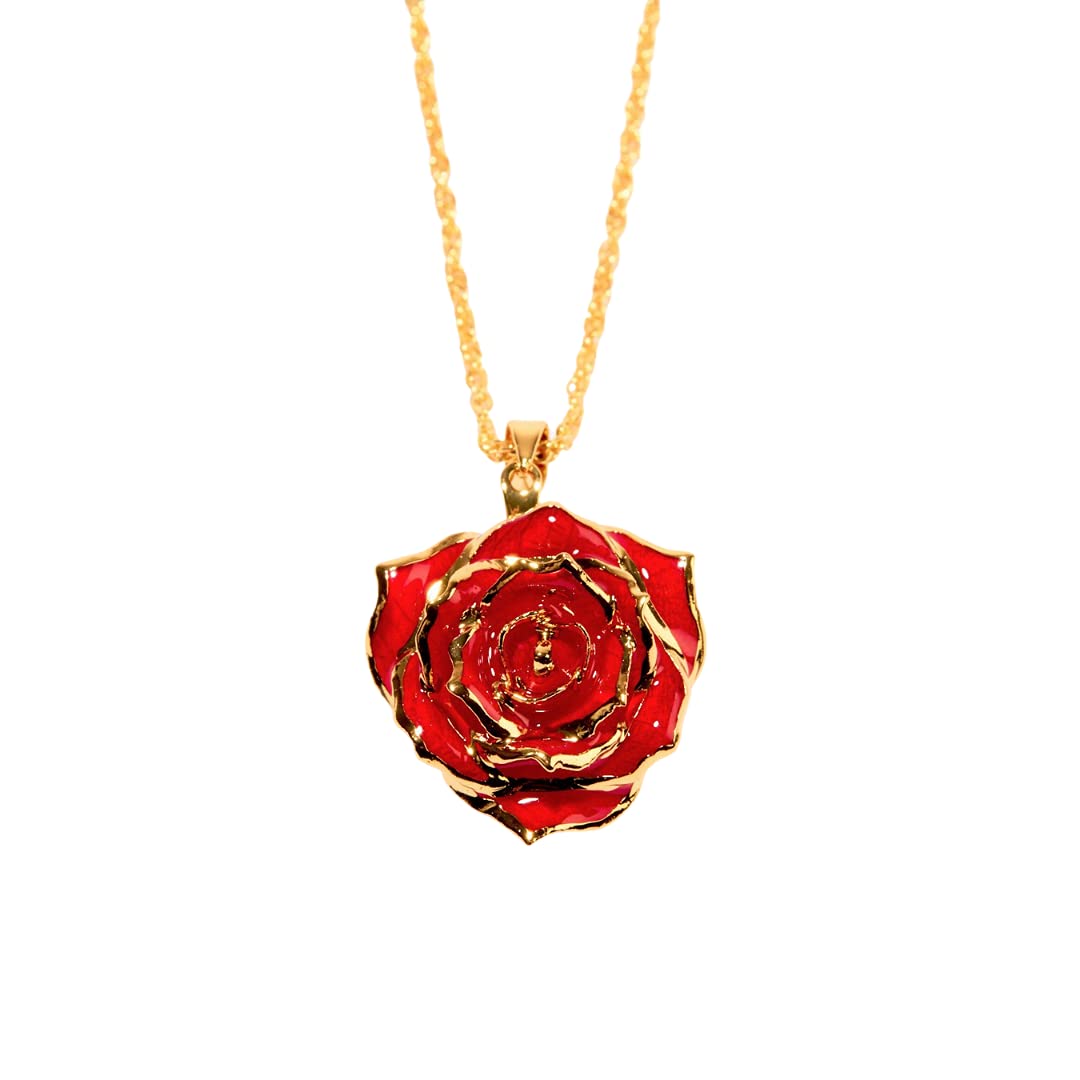 24K Gold Dipped Eternal Rose Necklace - Real Preserved Forever Rose Jewelry for Women, Anniversary Gift, Valentine's Day Present, Wedding Proposal Romantic Keepsake