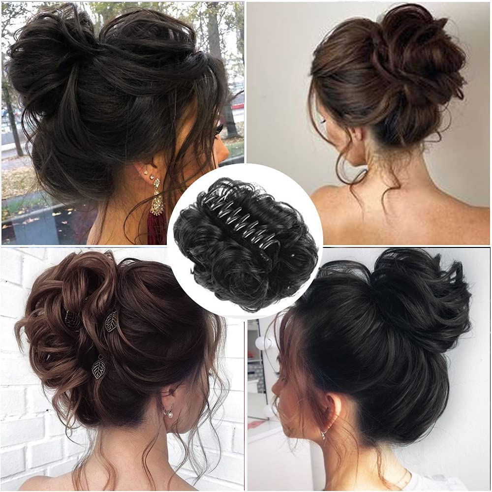 Messy Hair Bun Clip with Clutcher - Synthetic Hair Extension for Women (Black, Pack of 1) | Perfect for Updos, Ponytails & Everyday Hairstyles