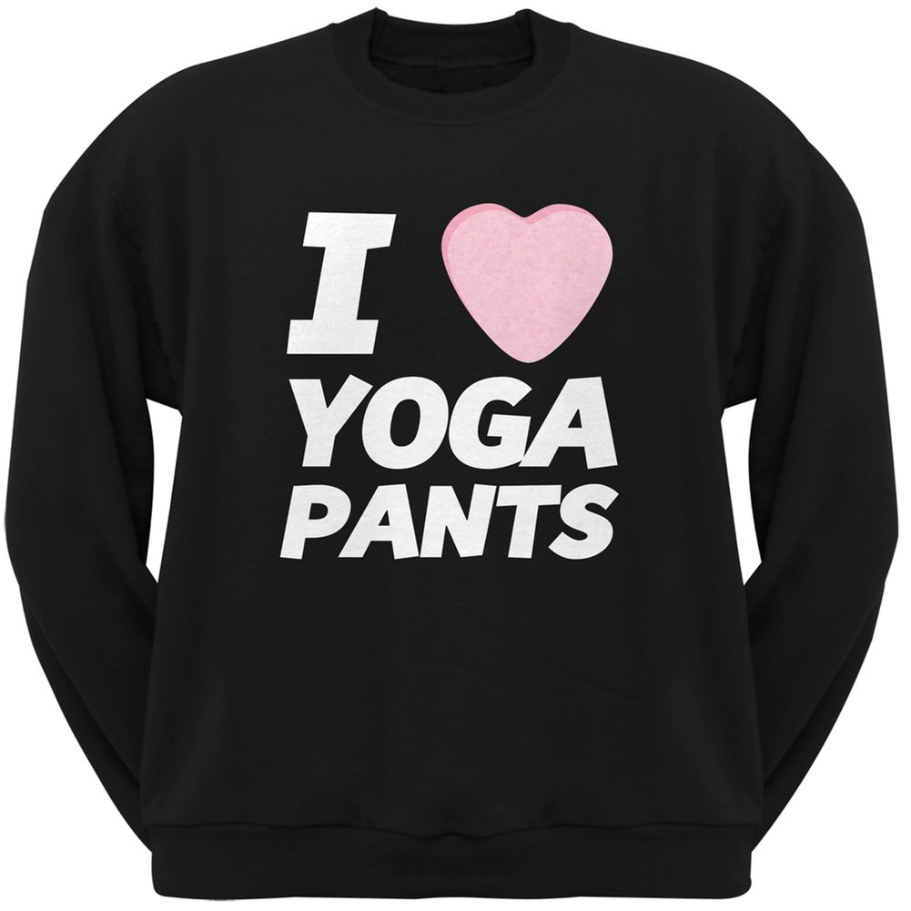 I Love Yoga Pants Candy Heart Black Adult Crew Neck Sweatshirt - Comfortable Casual Pullover for Yoga, Workouts & Everyday Wear