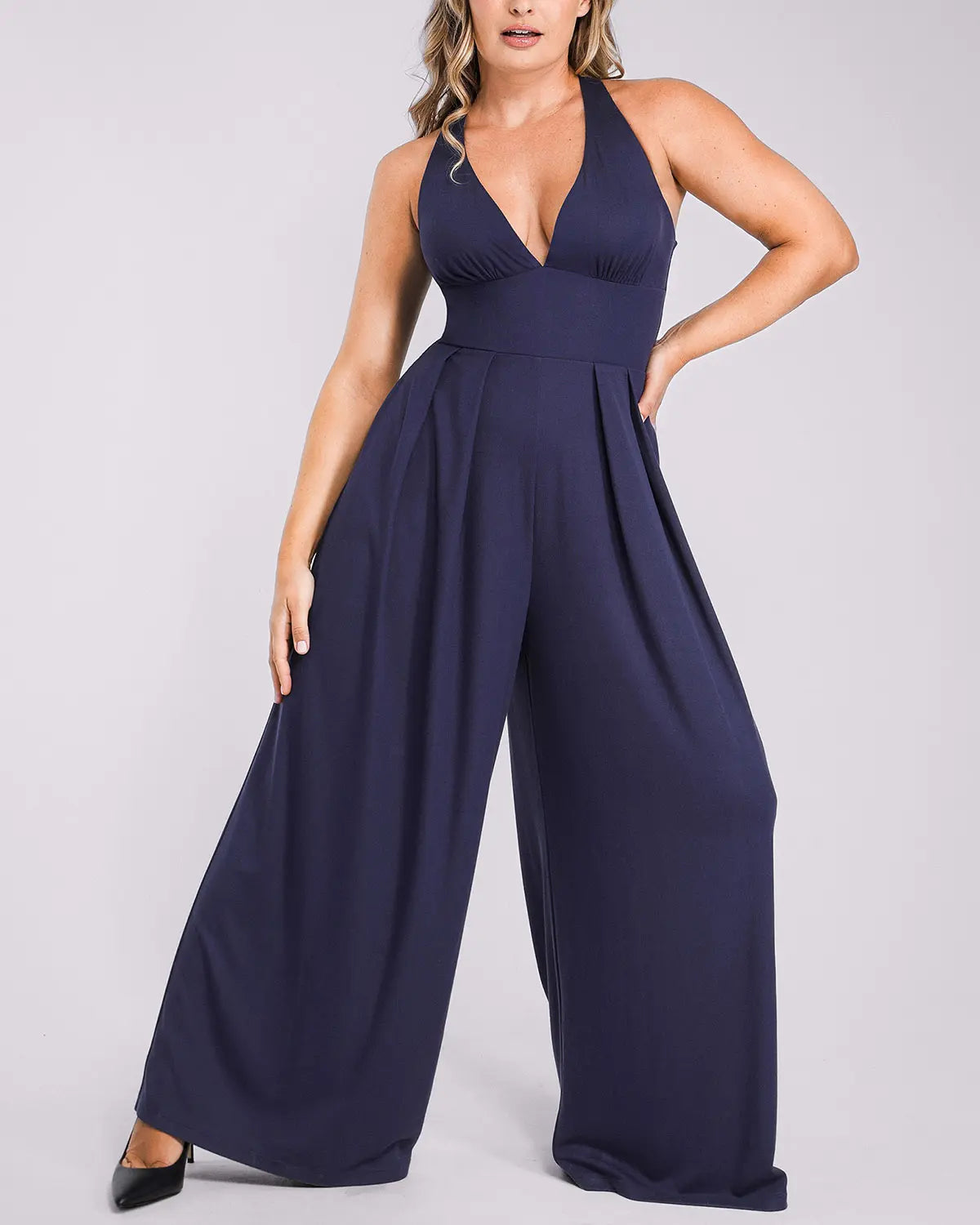 Deep V Neck Slimming Jumpsuit for Women - Tummy Control Bodysuit with Built-in Shapewear - Perfect for Parties, Date Nights & Special Occasions