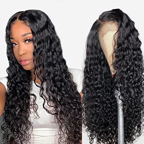 13×4 Lace Front Wigs Human Hair for Black Women - 180% Density 9A Brazilian Water Wave Pre Plucked Wig with Baby Hair - 14 Inch Natural Looking Hairpiece for Daily Wear & Special Occasions