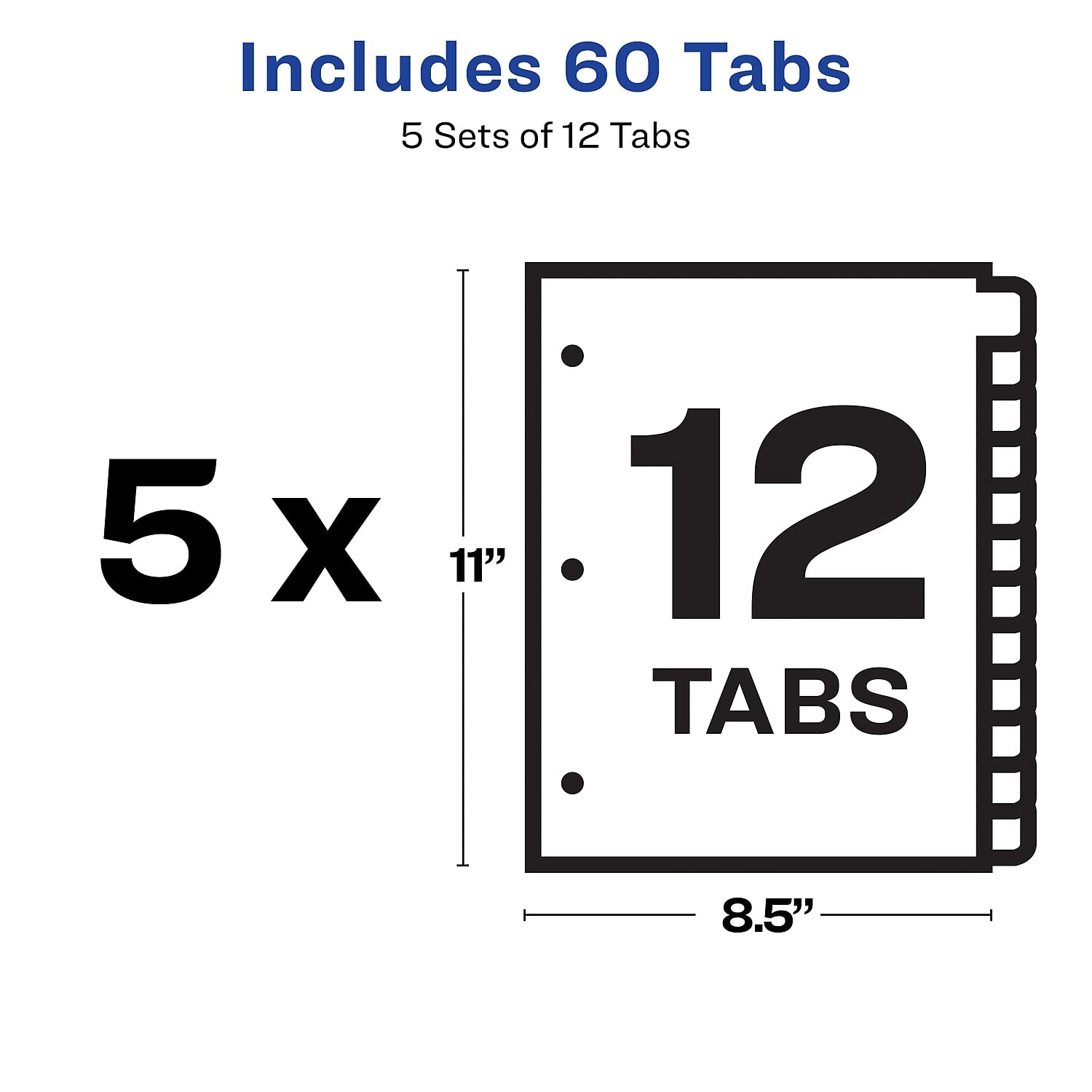 Avery 11582 Eco-Friendly Index Maker Dividers, 12-Tab, Letter Size, White, 5 Sets per Pack - Perfect for Office Organization, School Binders & Filing Systems