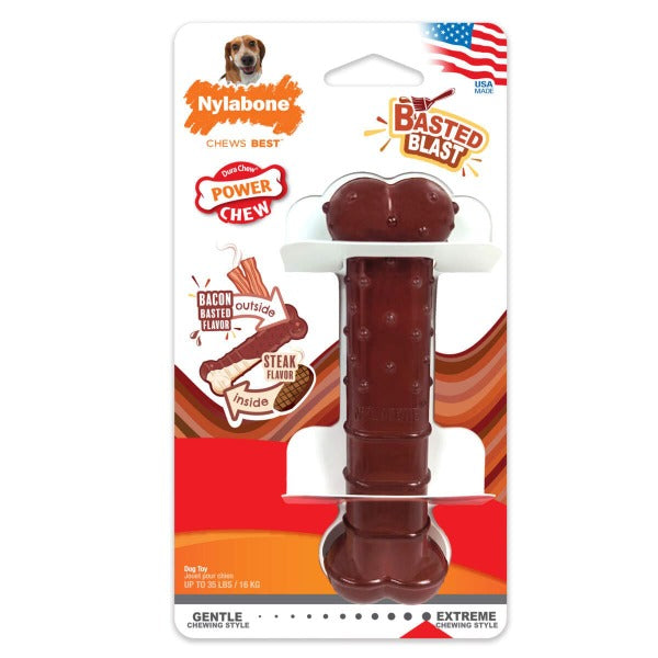 Nylabone Power Chew Basted Blast Dual Flavored Dog Chew Toys - Durable Puppy Chewing Toy for Aggressive Chewers, Long-Lasting Dental Treat for Medium & Large Dogs - Perfect for Teething, Boredom Relief & Dental Health