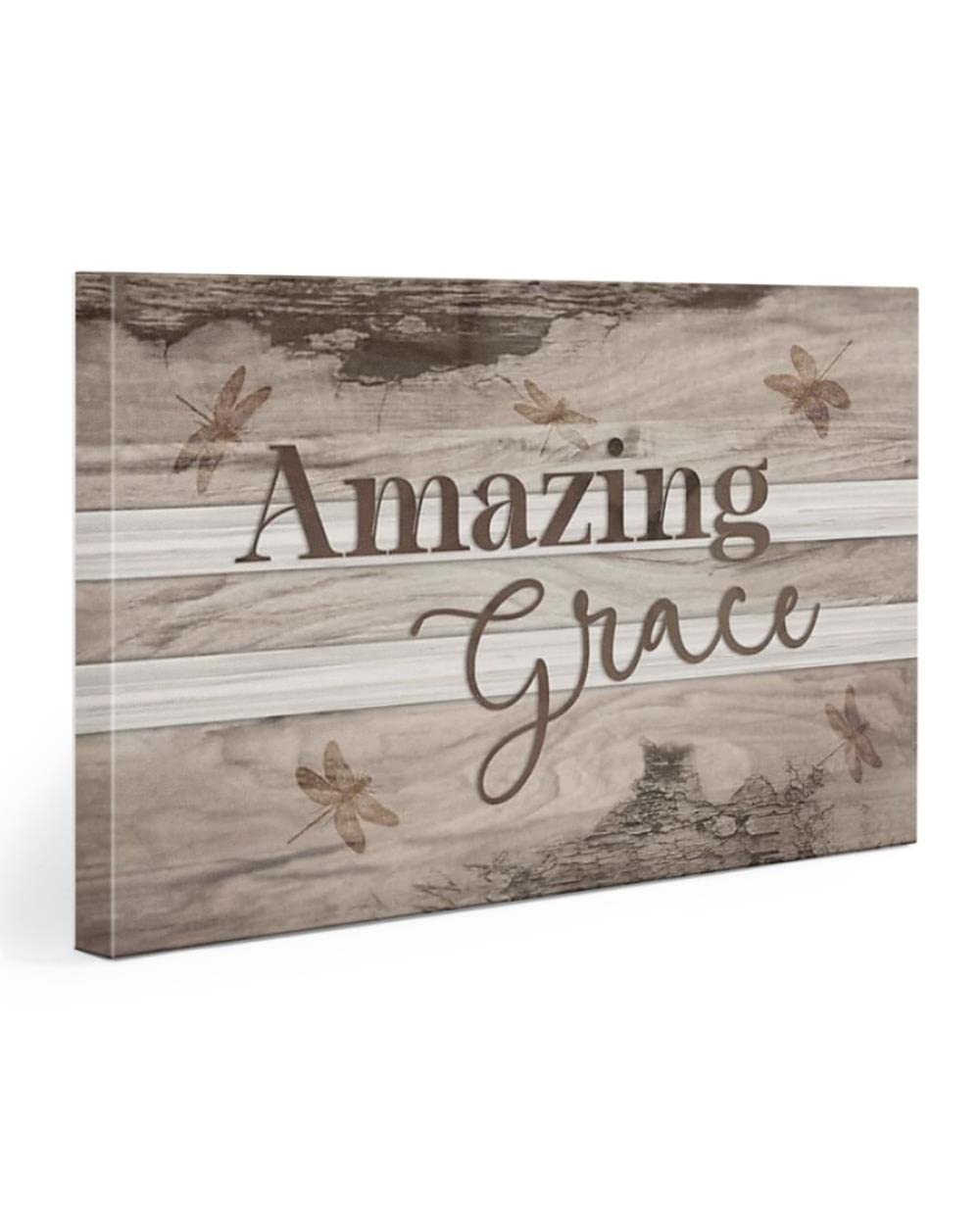 Amazing Grace Jesus Wall Art Canvas Print - Christian Religious Home Decor for Living Room, Bedroom & Church - Dragonfly Horizontal Canvas with Inspirational Bible Verse