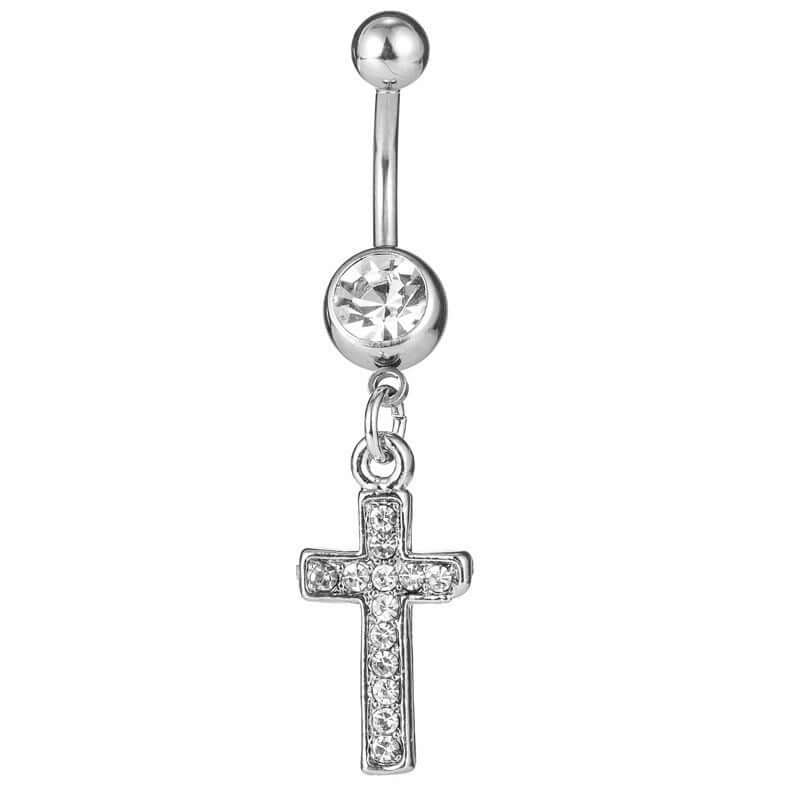 Silver Cross Dangle Belly Button Rings for Women | Surgical Steel Navel Piercing Jewelry | Trendy Gothic Body Jewelry for Parties & Everyday Wear