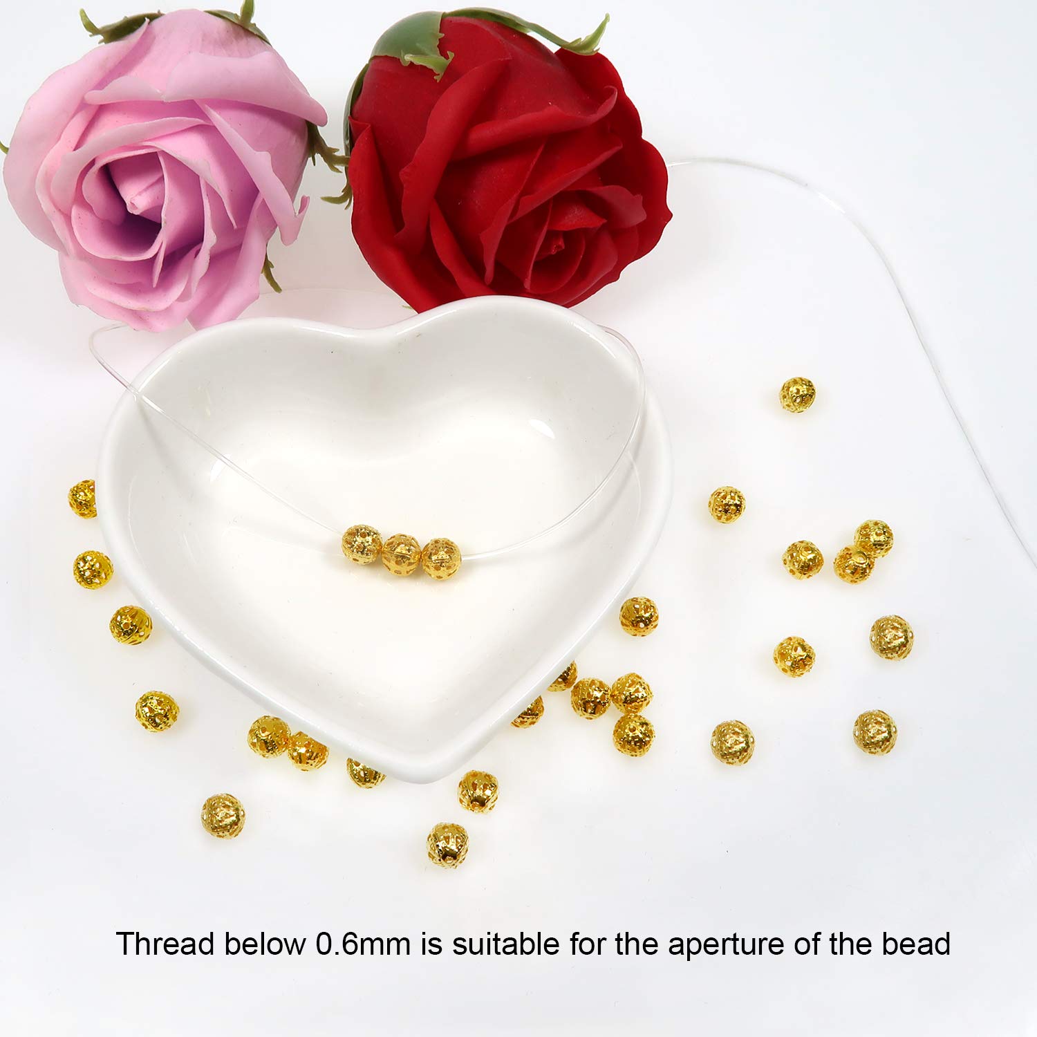 100pcs 6mm Gold Spacer Beads - Hollow Filigree Round Metal Beads for DIY Jewelry Making, Bracelets, Necklaces & Earrings - Perfect for Crafting, Gift Making and Boho Style Accessories