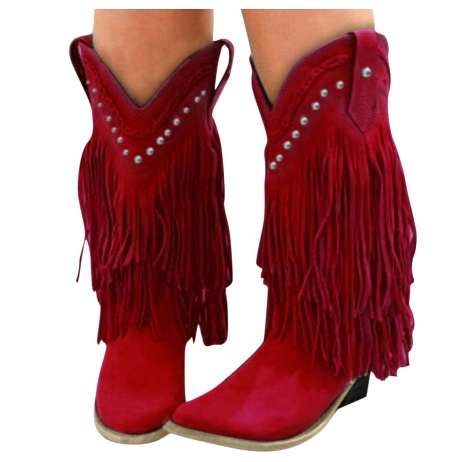 **Women's Cowboy Boots - Knee High Platform Booties with Chunky Heel & Tassel Detail | Western Style Chelsea Boots for Country Fashion, Rodeo & Night Out**