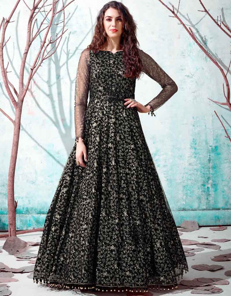 Elegant Black Net Anarkali Suit for Women - Traditional Indian Party Wear for Weddings, Festivals & Special Occasions