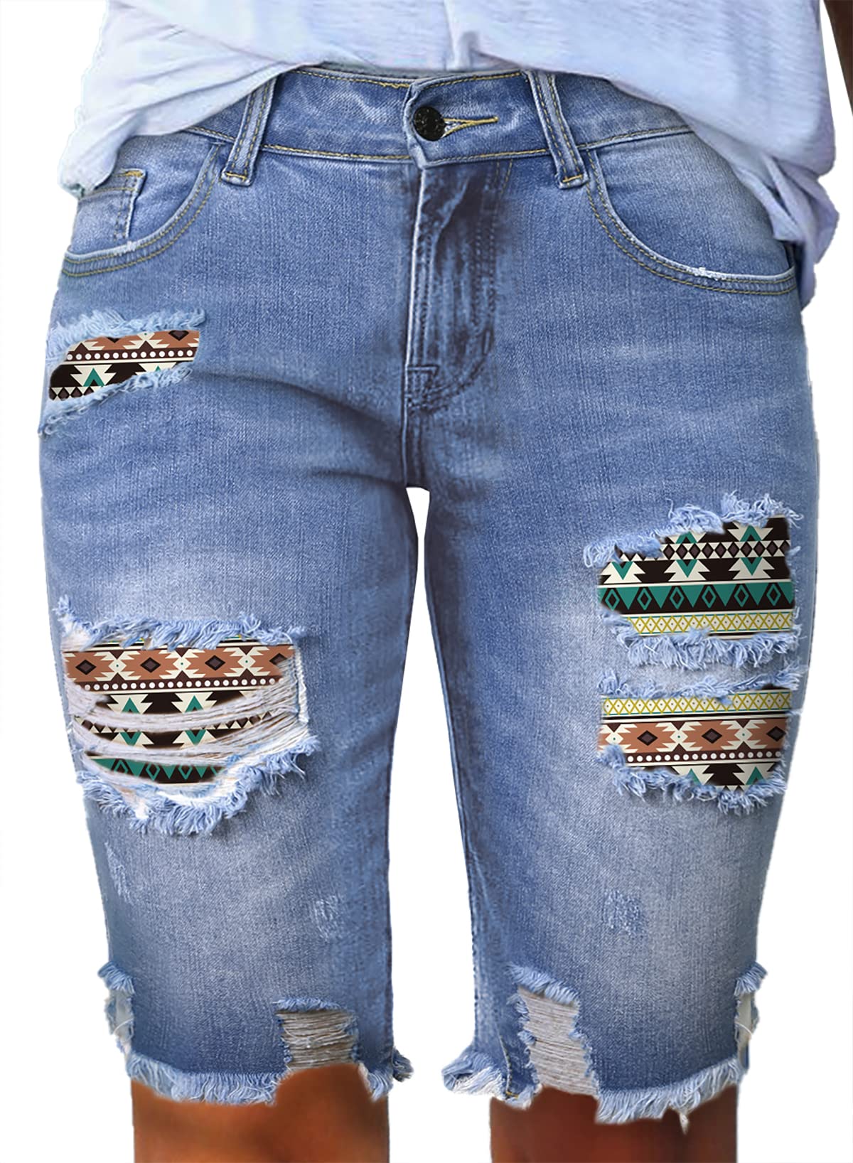 Sidefeel Women's Bermuda Denim Shorts - Distressed Raw Hem Jeans Shorts for Casual Wear, Summer Outfits & Street Style