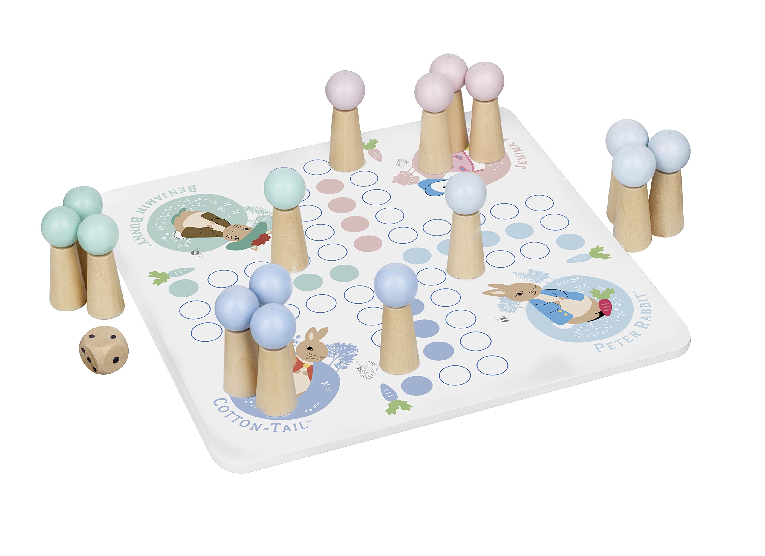 Peter Rabbit Wooden Ludo Board Game with Travel Storage Bag - Official Licensed Educational Wooden Toy for Kids - Perfect for Family Game Night & Early Childhood Development