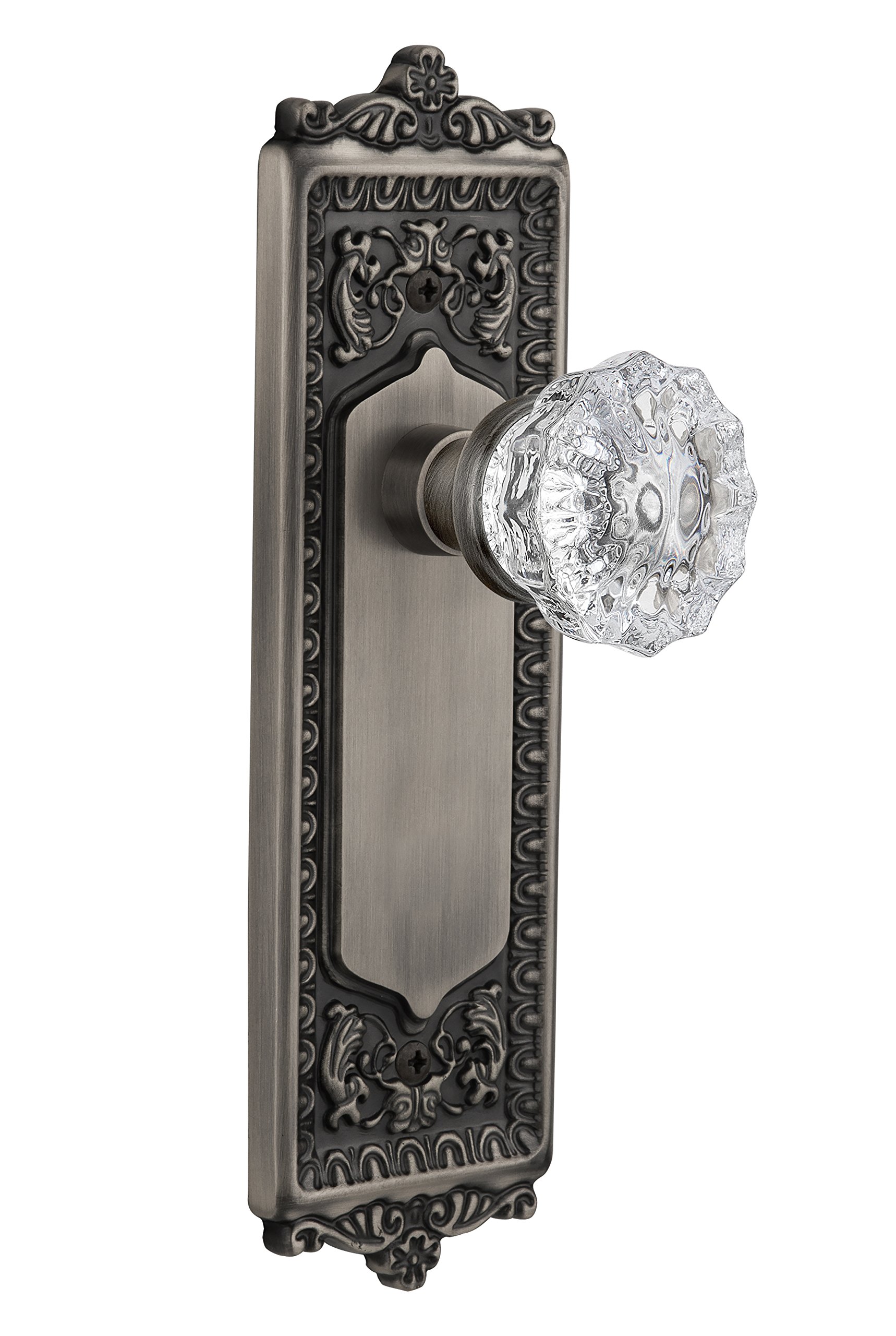 Vintage Egg & Dart Plate with Crystal Glass Knob - Antique Pewter Double Dummy Door Plate for Classic Home Decor | Perfect for Victorian, Colonial & Traditional Interior Design