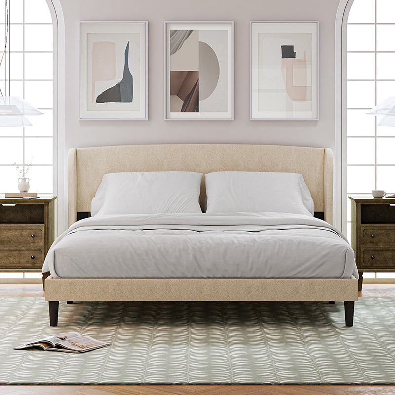 Baotist Upholstered Wingback Platform Bed Frame - Queen Size Modern Bedroom Furniture for Master Bedroom, Guest Room & Apartment