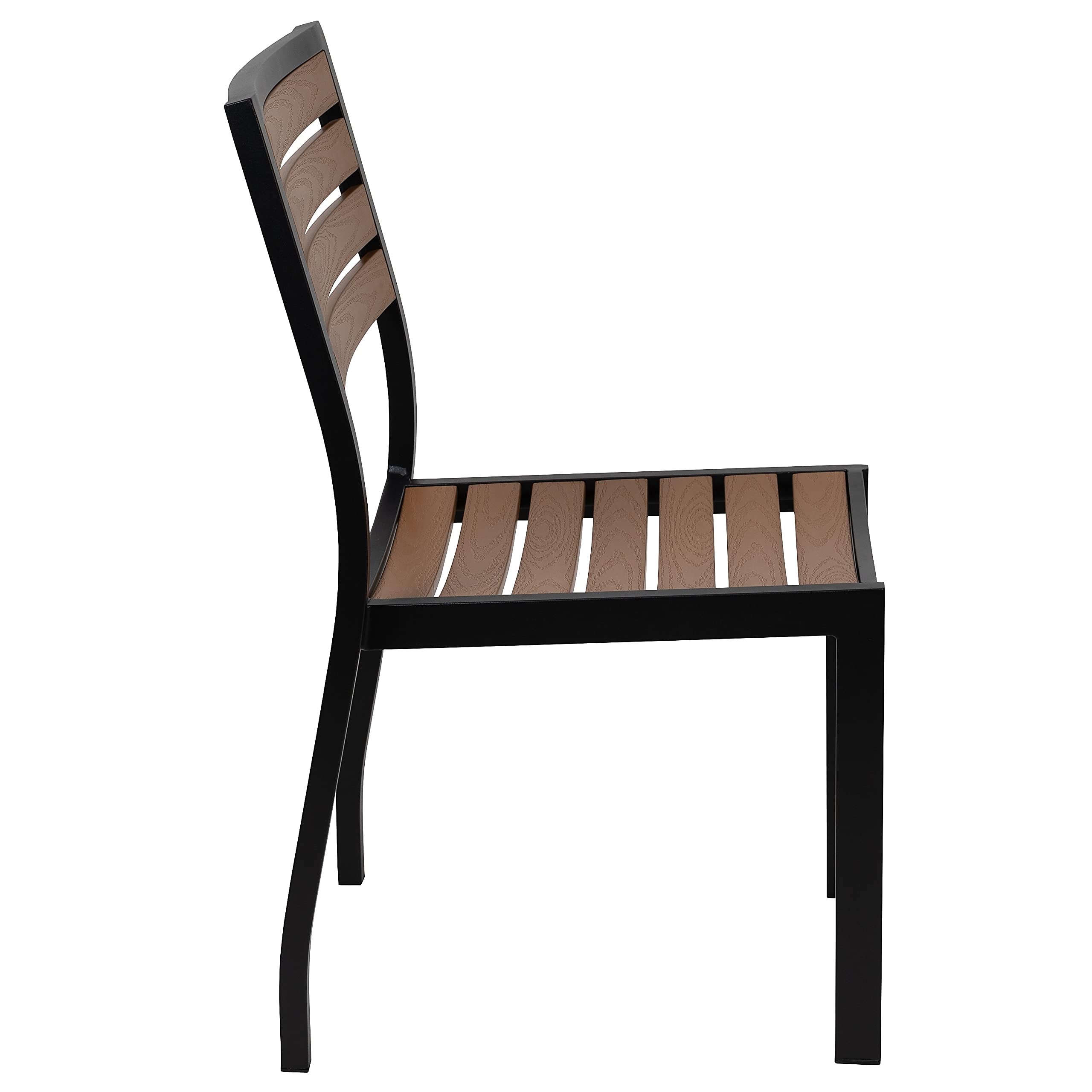 Flash Furniture Lark Outdoor Stackable Side Chairs with Faux Teak Poly Slats - Set of 2 - Perfect for Patio, Deck, Garden & Poolside Seating