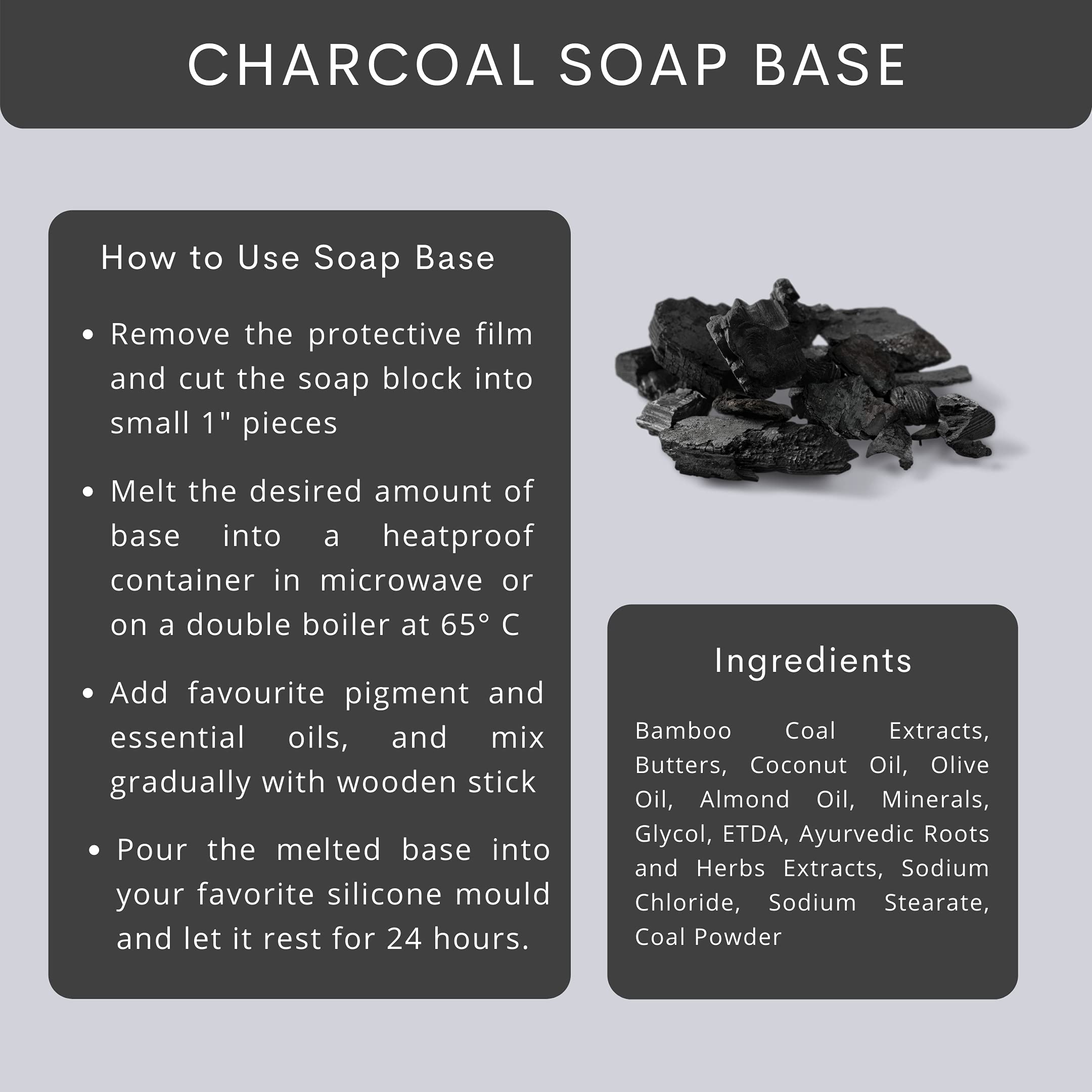 VEDANUM Charcoal Soap Base with Exfoliating Luxury - 500 Gm Sulfate & Paraben Free Melt and Pour Soap Base for Acne & Blackhead Removal - Perfect for DIY Skincare & Handmade Soap Making