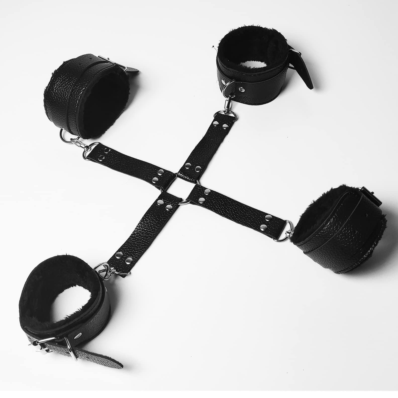 Premium BDSM Bondage Kit - Adjustable Handcuffs, Leg Straps & Soft Restraint Ropes for Couples | Portable SM Sex Toys for Bedroom Play | Unisex Black Bondage Set for Adults (Perfect for Roleplay & Spicing Up Relationships)