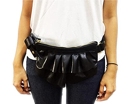 LiFemme Women's Black Leather Waist Sling Bag - Adjustable Strap Crossbody Fanny Pack for Travel, Hiking & Everyday Use