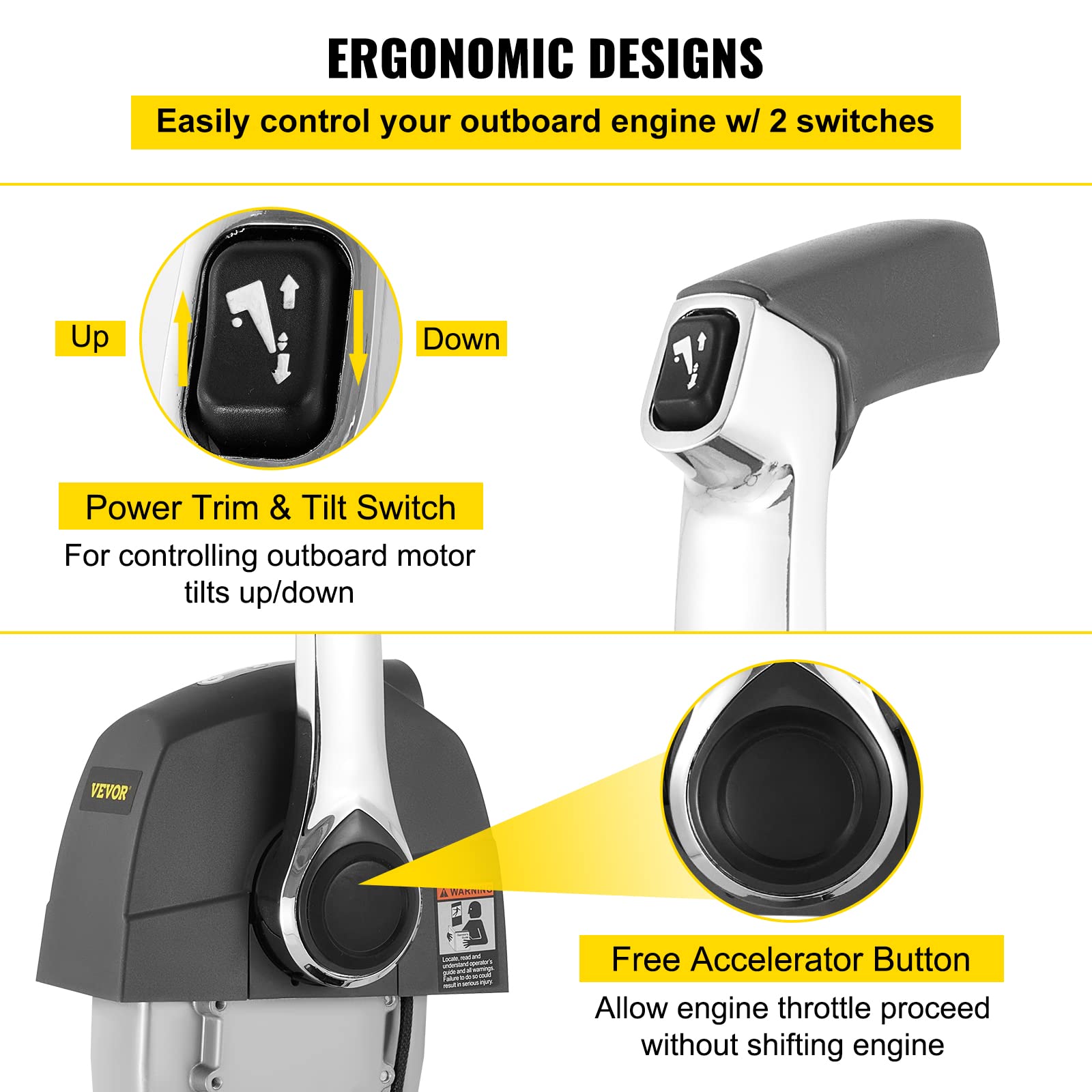 Vevor Boat Throttle Control 5006180 - Side Mount Outboard Remote Control Single Lever Binnacle with Key Switch & Lanyard for Evinrude Johnson Motors - Perfect for Marine Boating, Fishing & Water Sports
