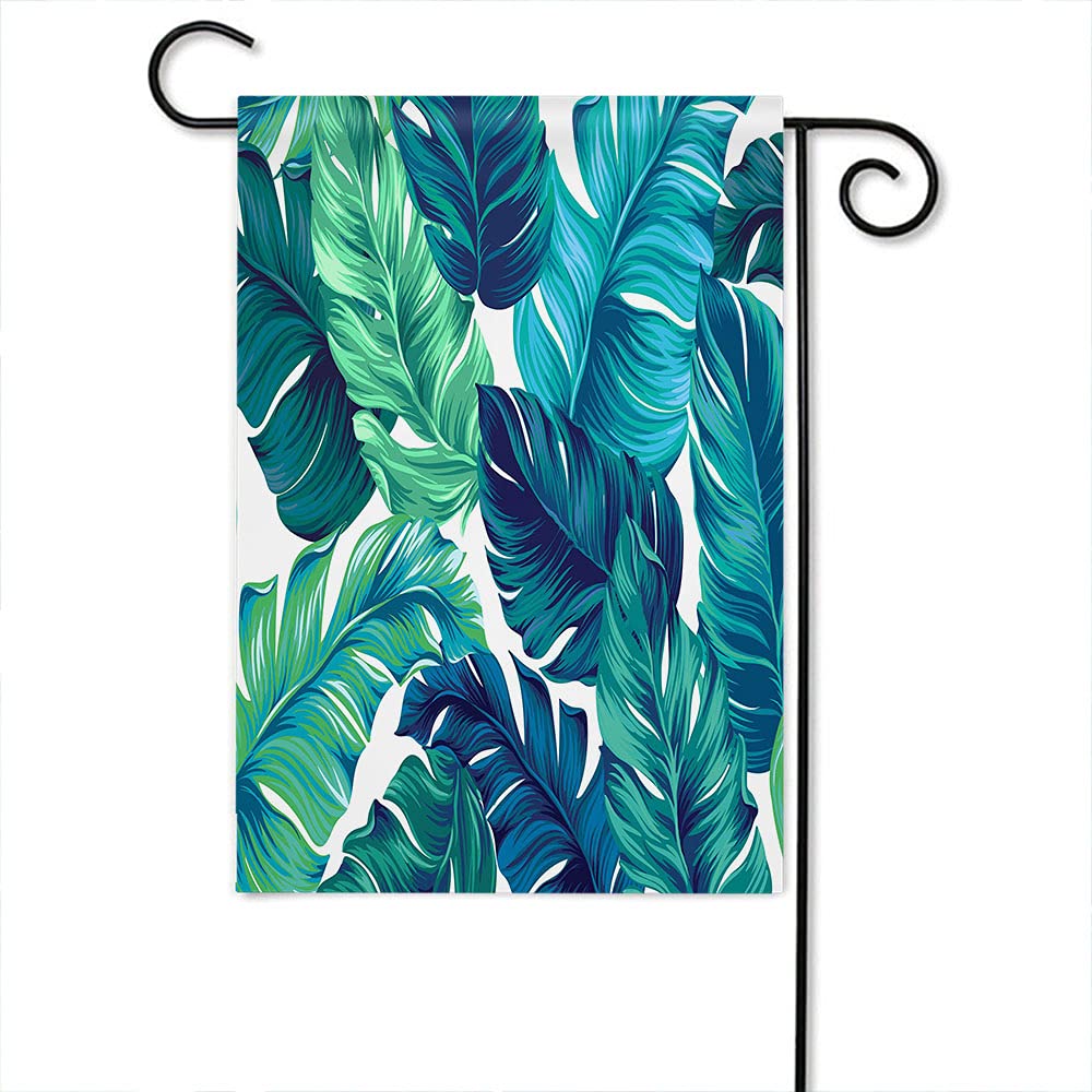 Double Sided 12x18 Inch Teal Banana Leaf Garden Flag - Wondertify Tropical Palm Leaves Yard Decor for Porch, Patio & Outdoor Spaces - Biodegradable Botanical Elements Home Decoration