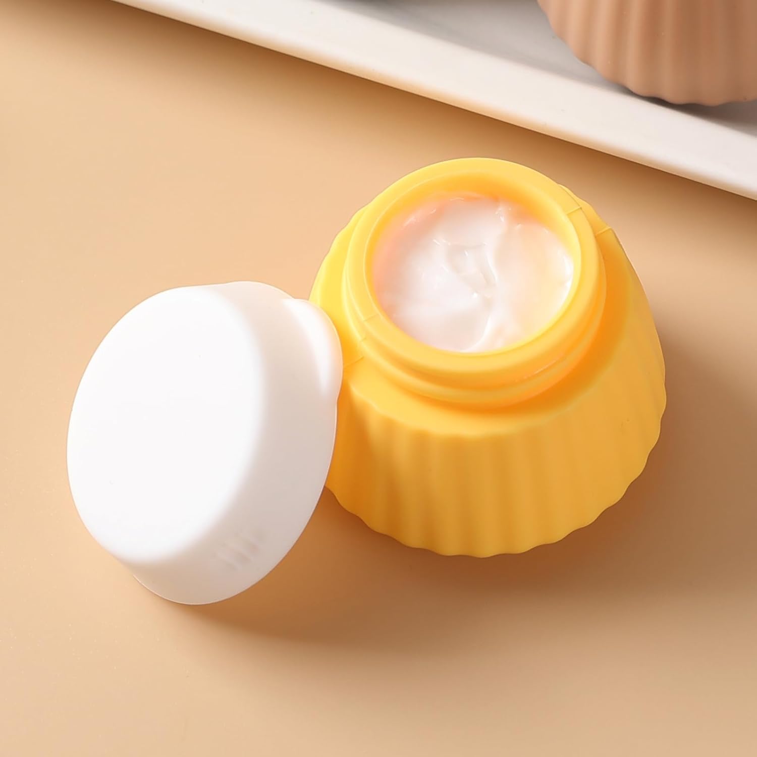 Lyrovo 40ml Travel Size Containers - BPA Free Leak-Proof Cream Jars for Toiletries Kit | Portable Cosmetic Organizer with Secure Lid for Face, Hand & Body Creams (Yellow) - Perfect for Air Travel, Gym Bag & Vacation Essentials