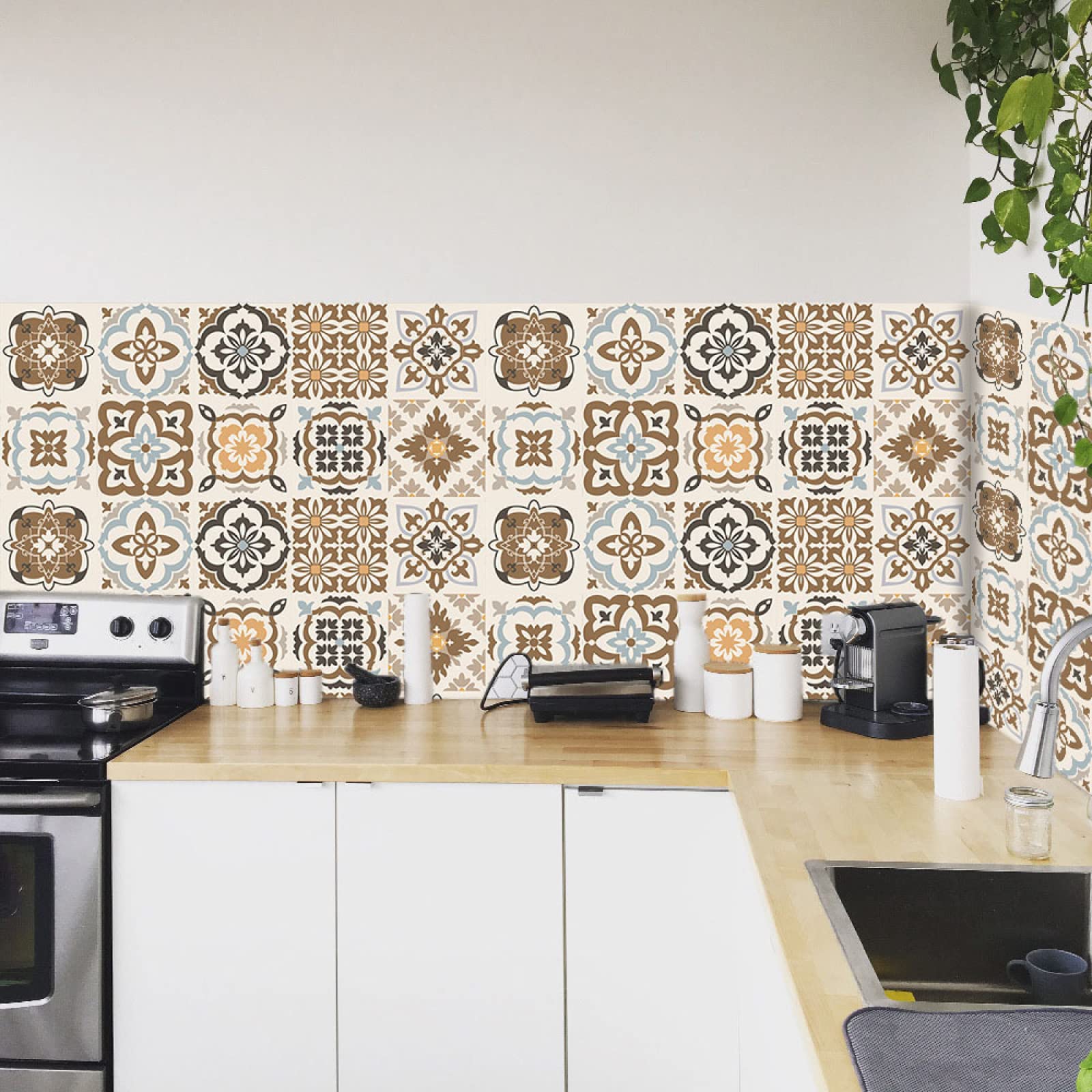 European Retro Pattern Peel and Stick Tile Stickers - 30cm x 30cm (10 Pack) Waterproof Self-Adhesive Wall Decals for Kitchen, Bathroom, Home Renovation - Perfect for Backsplash, Accent Walls & DIY Projects