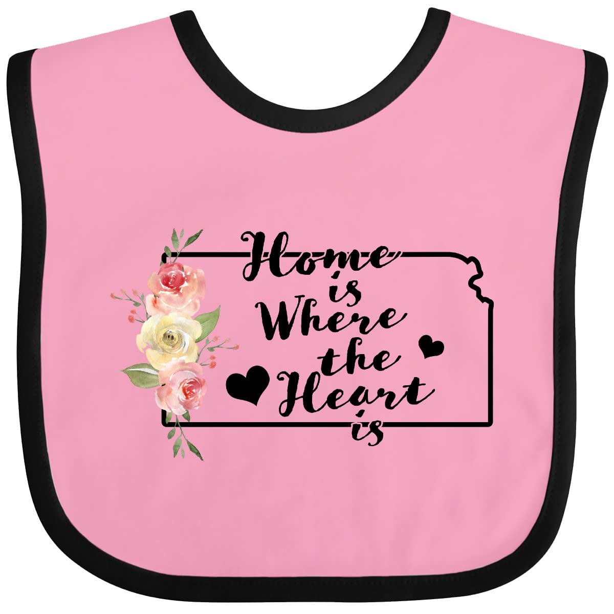 Inktastic Kansas Home Where the Heart Is Watercolor Floral Baby Bib - Soft Cotton Drool Bib for Newborns & Infants, Perfect for Feeding Time, Playtime & Photo Shoots