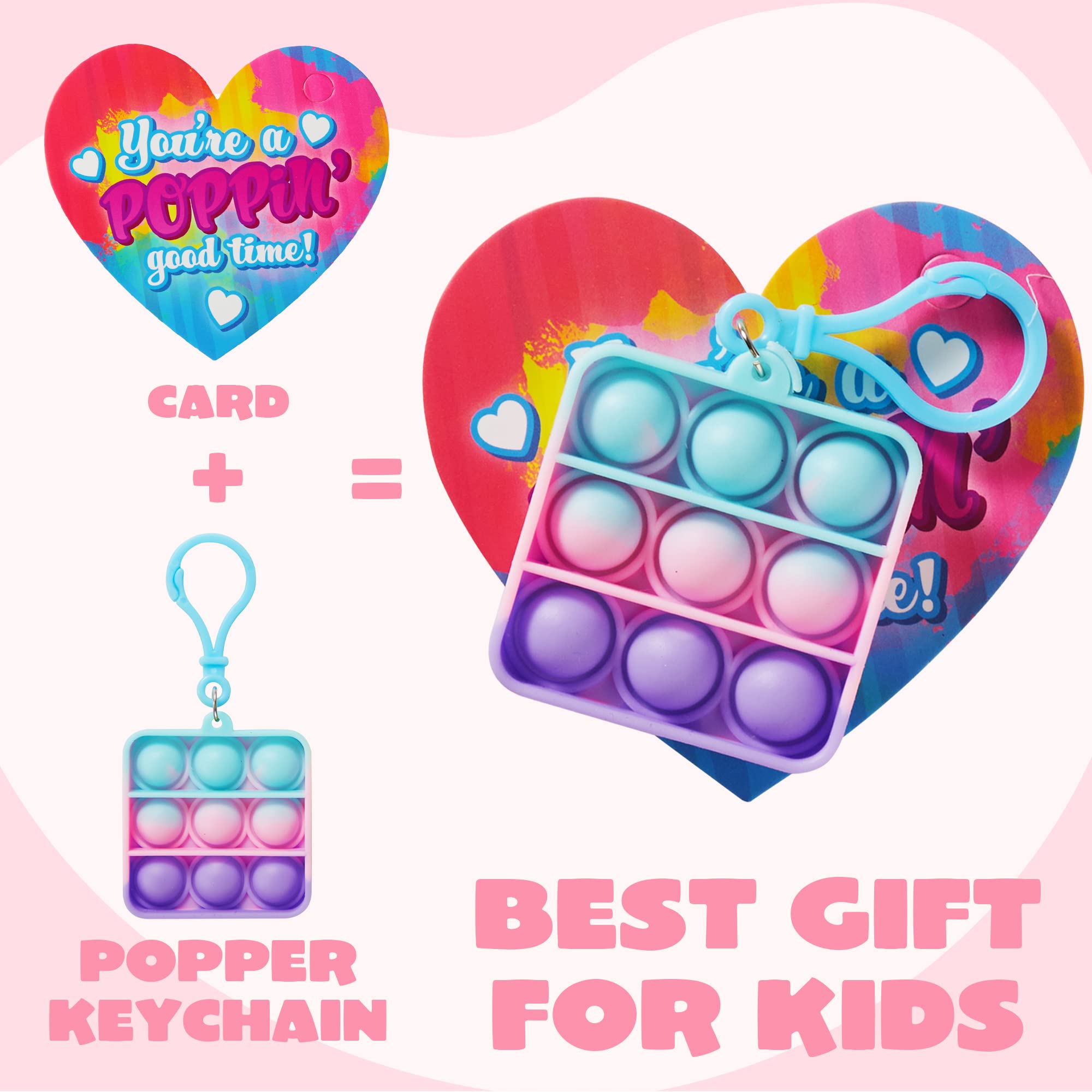 JOYIN 28 Pcs Valentine's Day Gift Cards with Pop Bubble Keychains for Kids - Stress Relief Fidget Toys for Classroom Exchange, Party Favors & Sensory Play - Perfect for Valentine's Day Gifts, School Prizes and Anxiety Relief