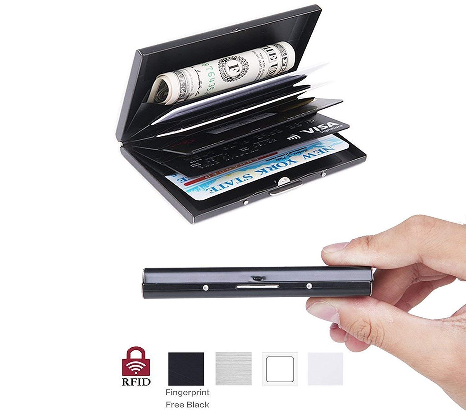Storite 6-Slot RFID Blocking Metal Credit Card Holder Wallet - Slim & Secure for Men & Women (Shiny Black, 9.5 x 6.5 x 1.3 cm) - Perfect for Travel, Business & Everyday Use