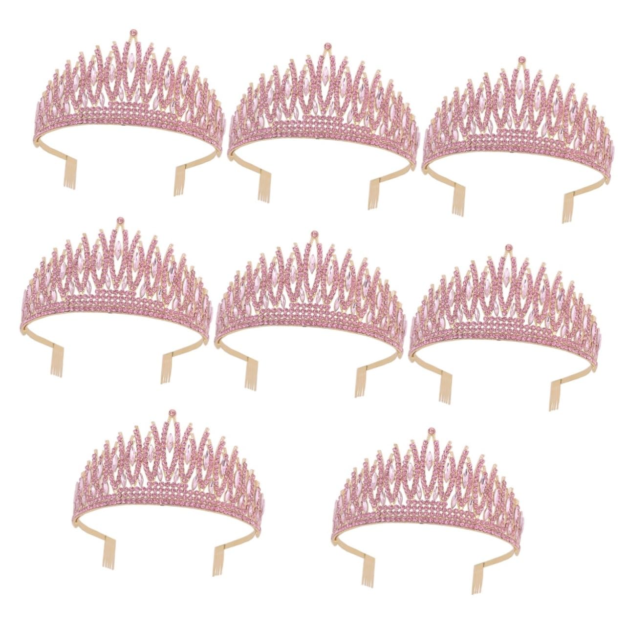 SOIMISS 8-Piece Pink Rhinestone Bridal Crown Headband Set - Sparkling Crystal Wedding Hair Accessories for Bride, Bridesmaids & Women - Perfect for Weddings, Prom, Pageants & Special Occasions