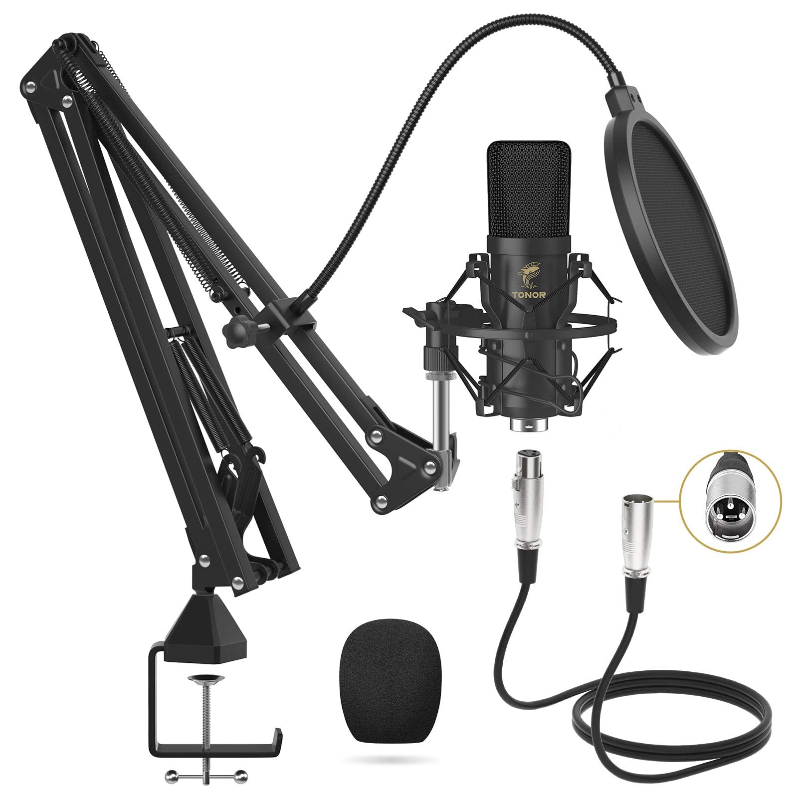 TONOR TC20 Professional XLR Condenser Microphone Kit with Cardioid Pickup, Boom Arm, Shock Mount & Pop Filter - Ideal for Studio Recording, Podcasting, Voice Overs, Live Streaming & YouTube Content Creation