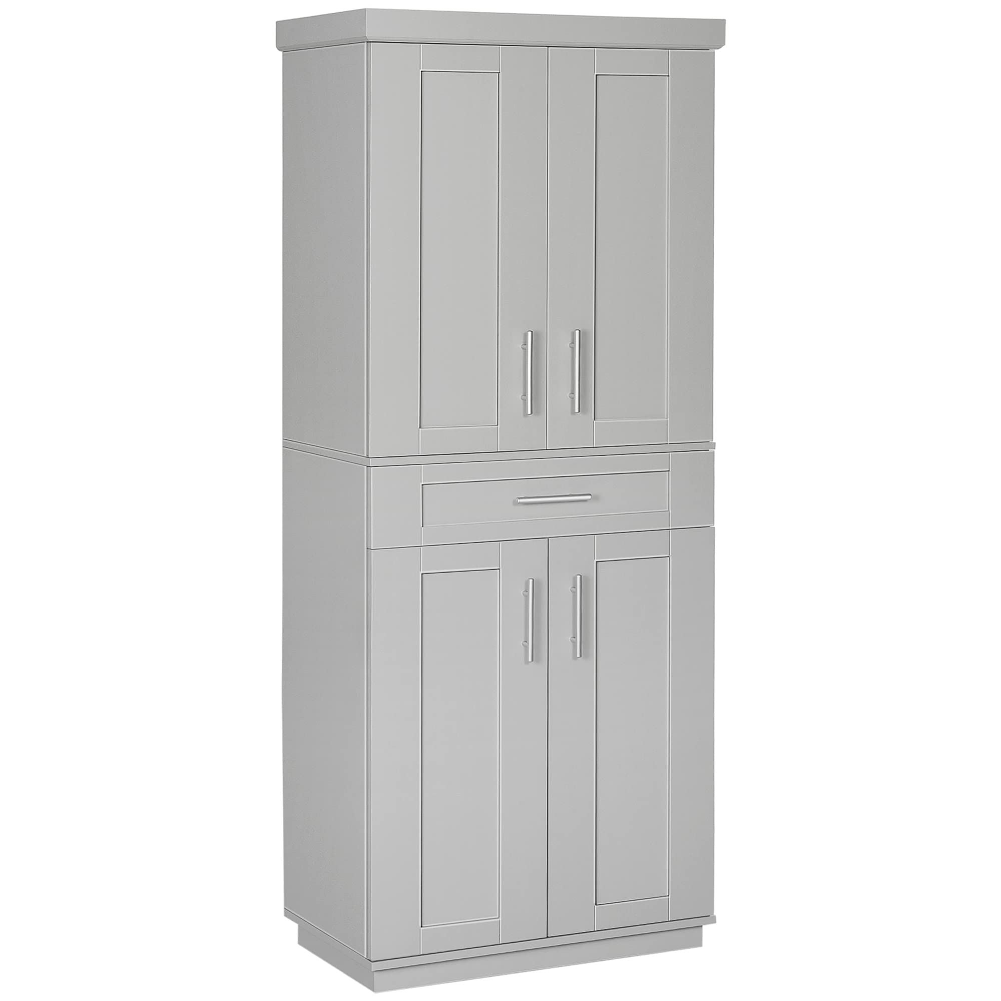 HOMCOM 72 Inch Freestanding Kitchen Pantry Cabinet with 4 Doors, Drawer & 3 Adjustable Shelves - Tall Storage Organizer for Dining Room, Living Room, Kitchen - Modern Gray Cabinet for Home Organization & Space Saving