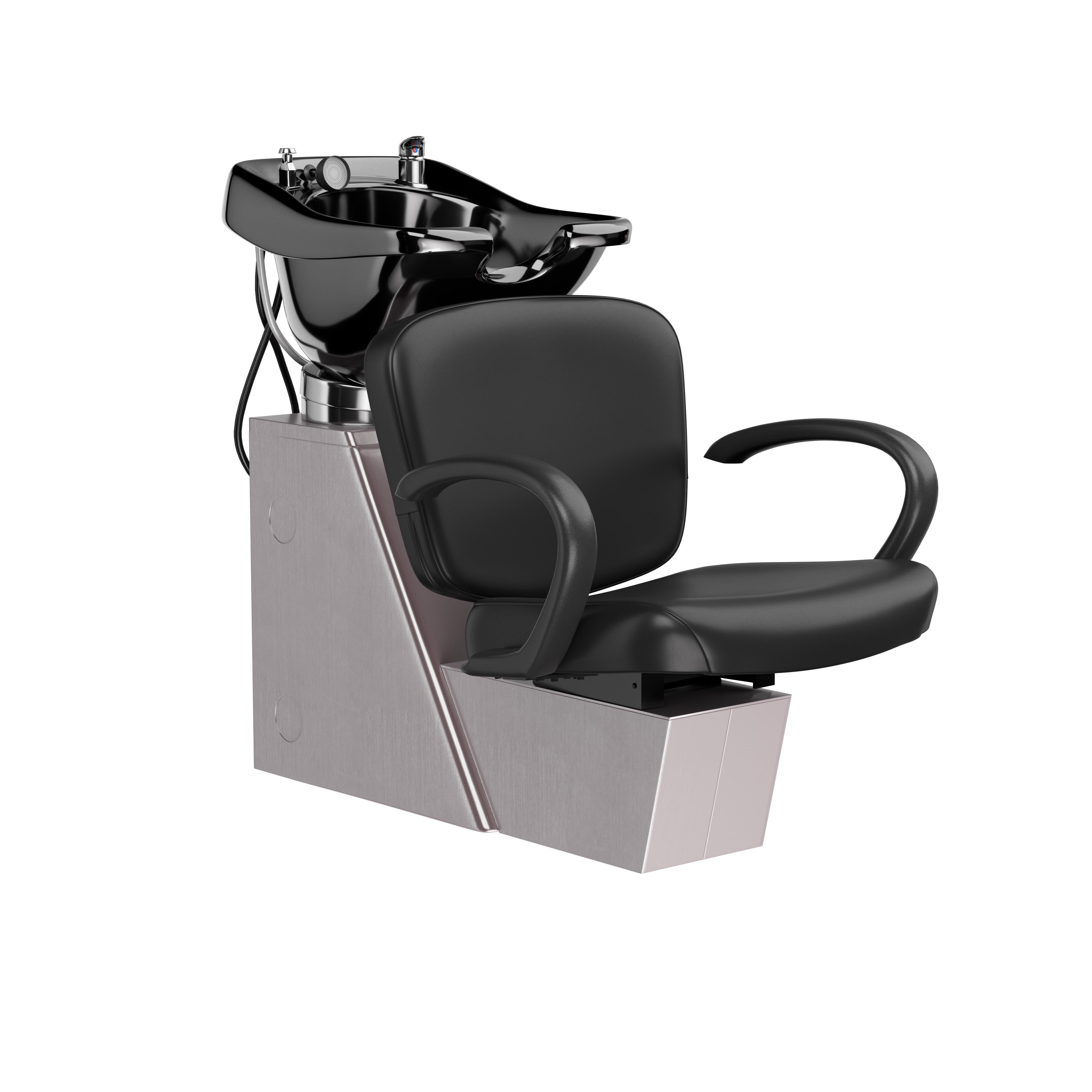 Premium Merano Backwash Shampoo Bowl with Veeco Brushed Stainless Steel Base - Professional Salon Hair Washing Station for Barber Shops & Beauty Salons