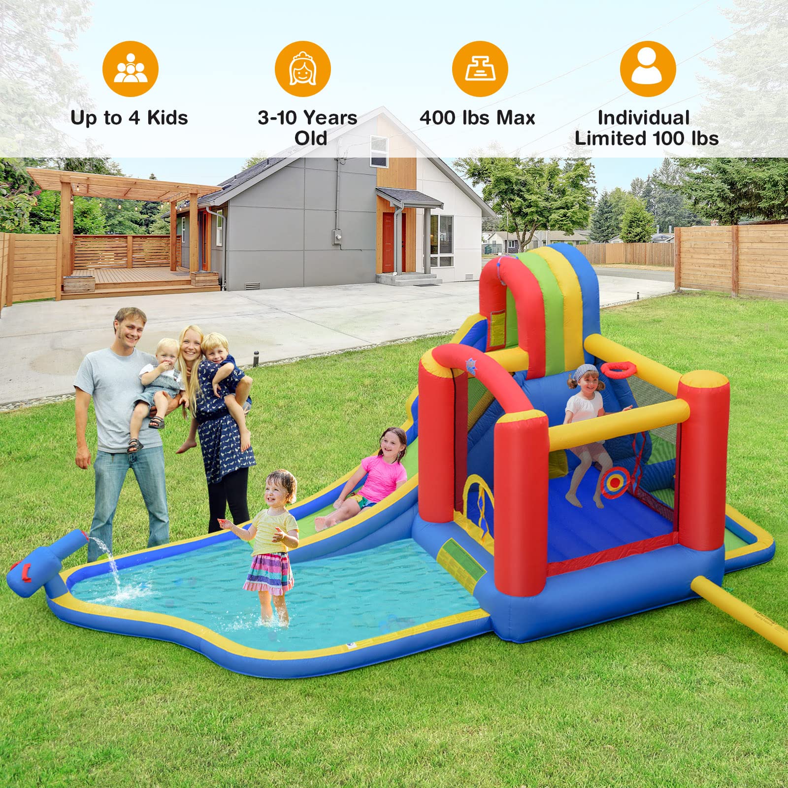 **HONEY JOY 7-in-1 Inflatable Water Slide for Kids & Adults – Giant Splash Pool, Bouncy Water Park, Backyard Bounce House – Outdoor Summer Fun (Blower Not Included) – Perfect for Birthday Parties, Family Gatherings, and Backyard Playtime**