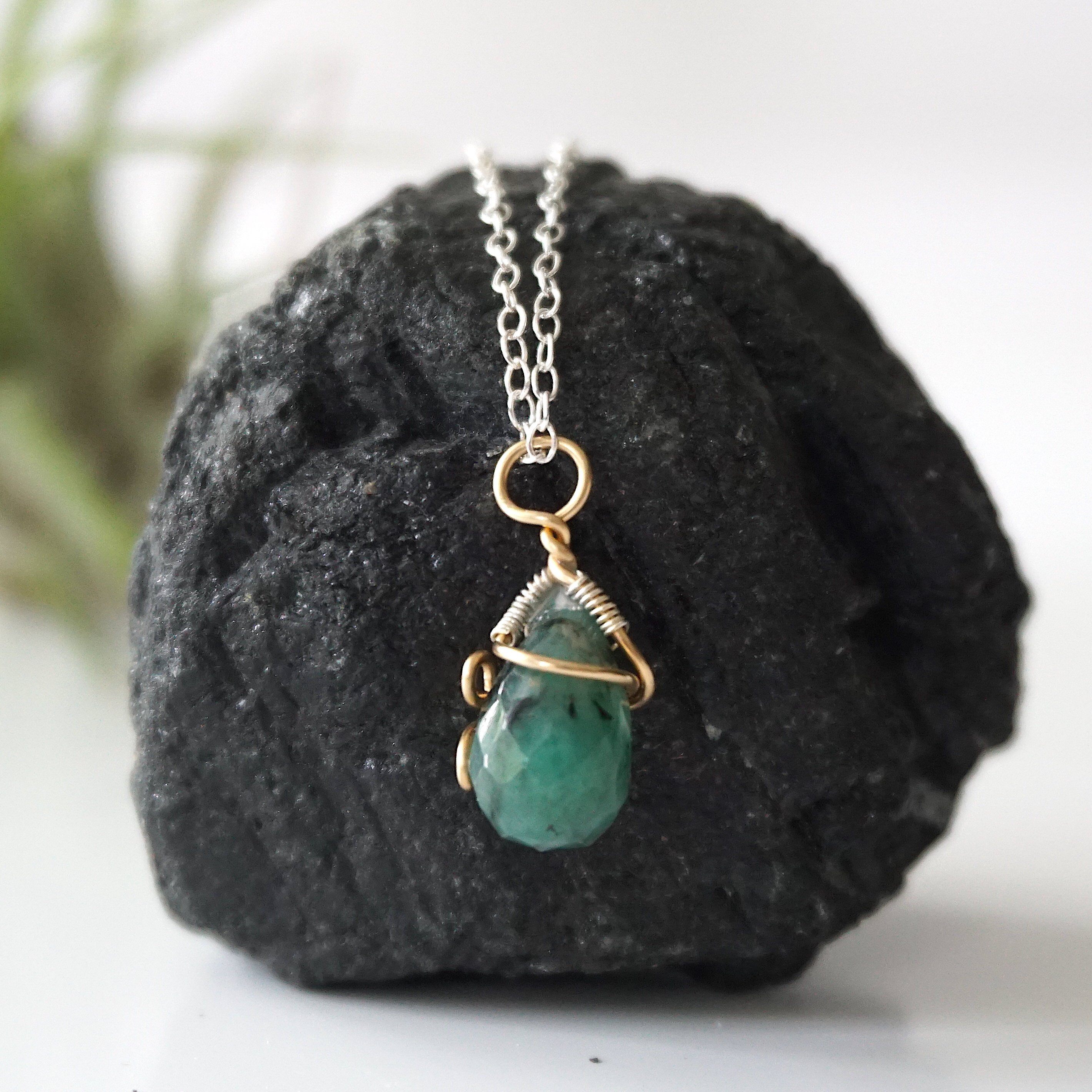 14K Gold Filled Raw Emerald Charm Necklace for Women - Elegant Sterling Silver Pendant Jewelry Gift for Birthday, Anniversary & Special Occasions