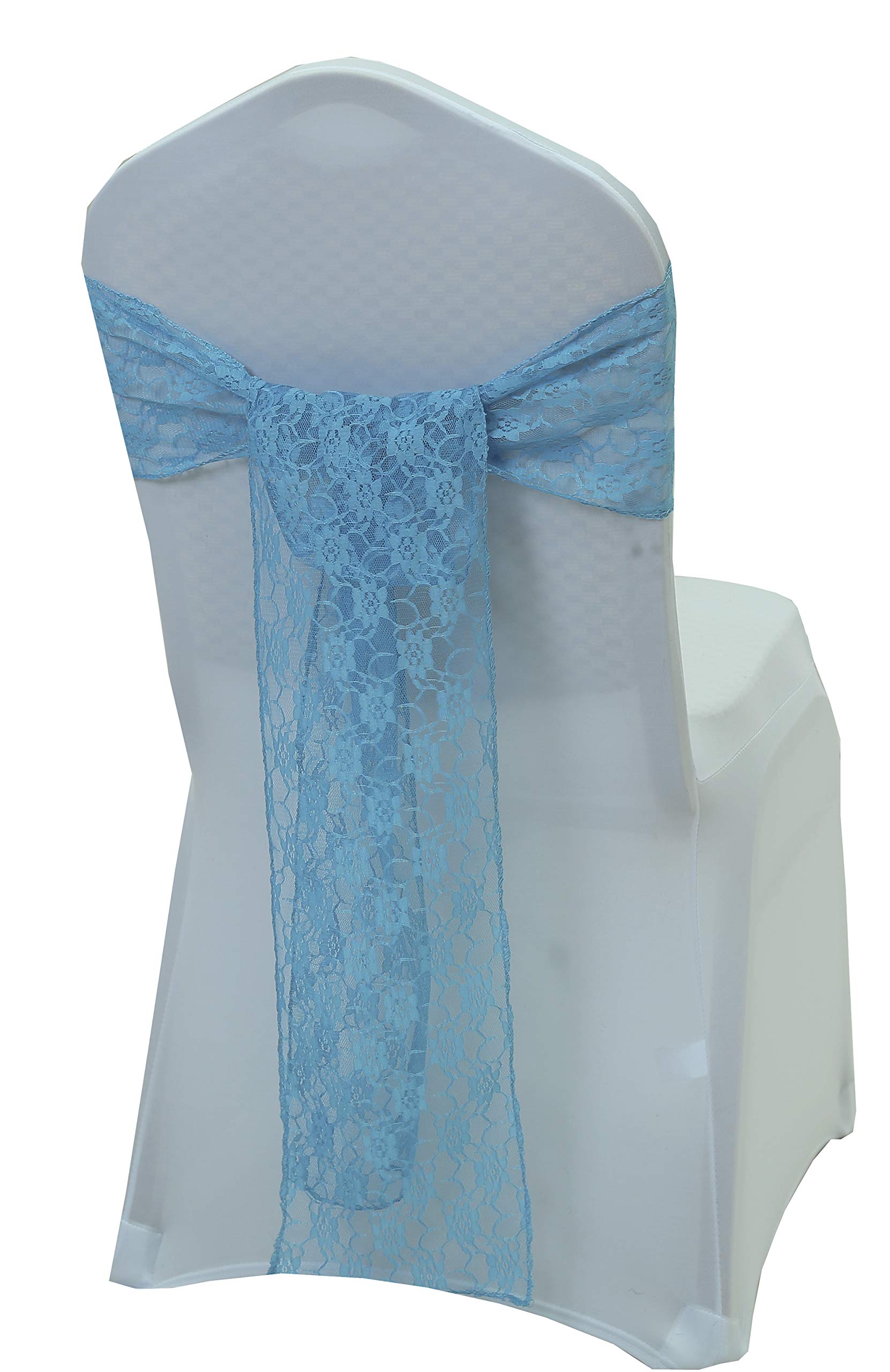 125-Pack Baby Blue Lace Chair Sashes for Weddings, Events & Party Decorations – Elegant Chair Bows for Bridal Showers, Baby Showers & Banquets