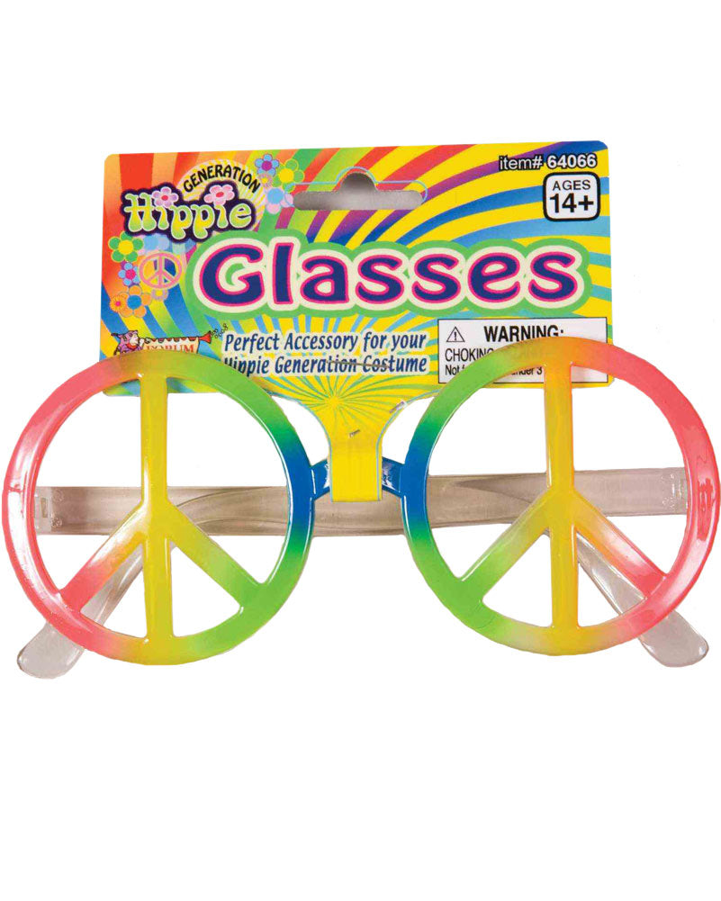 60s Rainbow Peace Sign Sunglasses - Retro Hippie Style for Music Festivals & Parties
