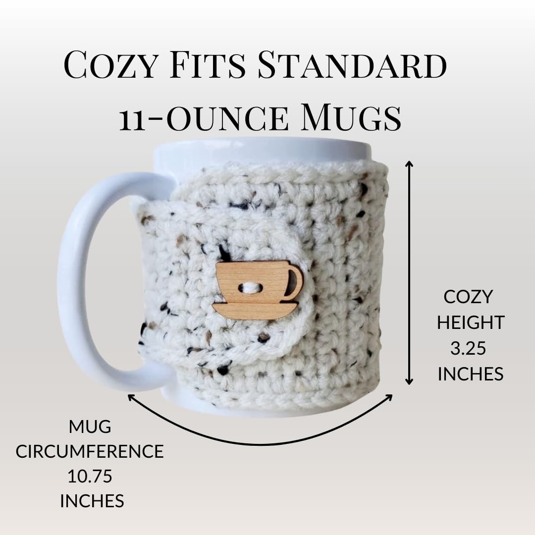 Olive & Oatmeal Cozy Mug Covers with Wooden Cup & Saucer Button - Perfect for Coffee, Tea & Hot Drinks - Ideal for Home, Office & Gifts