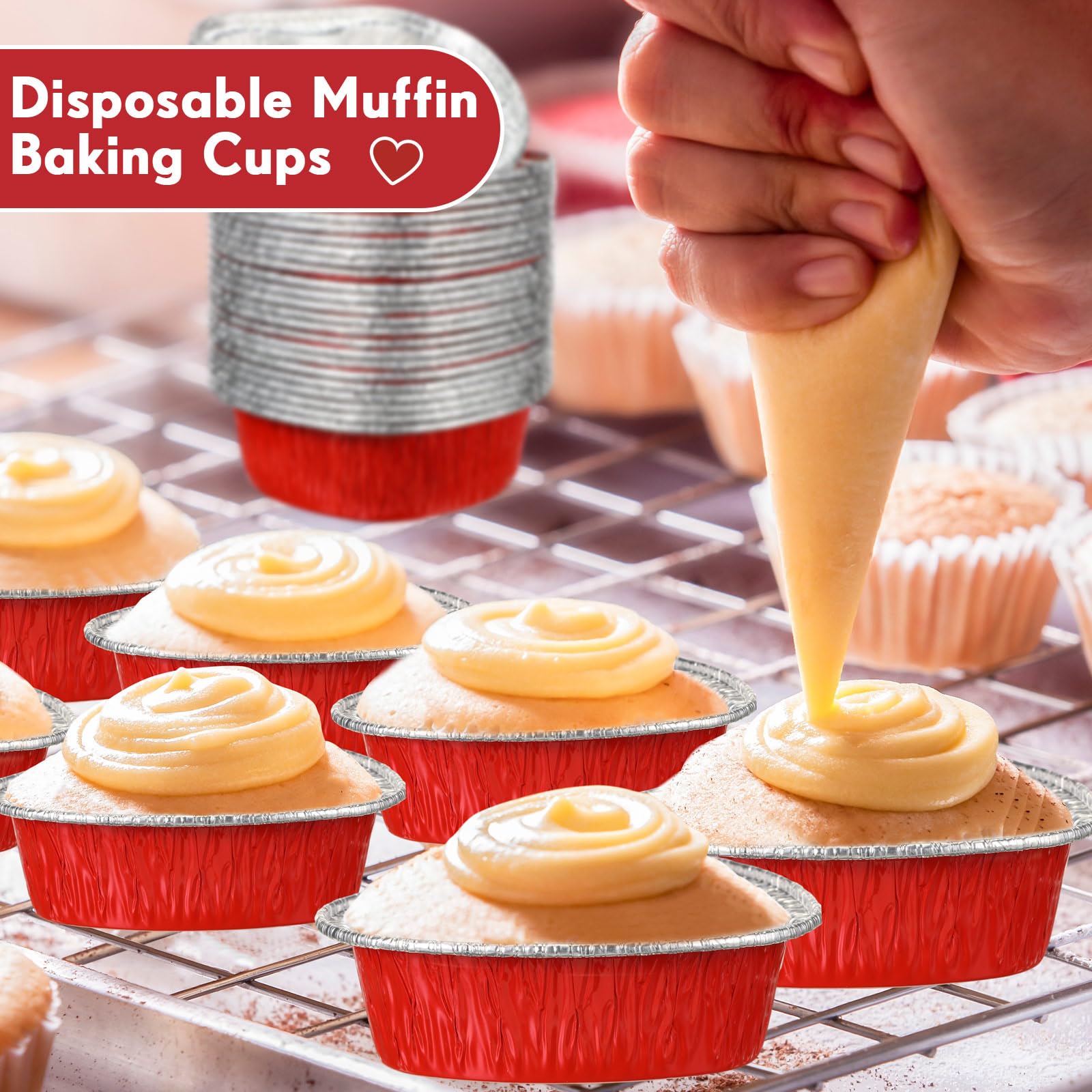 Honeydak 25-Pack Heart Shaped Cake Pans - 4 Inch Aluminum Foil Baking Cups with Lids (6 oz/180 ml) - Disposable Mini Heart Cake Liners for Valentine's Day, Weddings & Anniversaries - Perfect for Cupcakes, Desserts & Party Treats