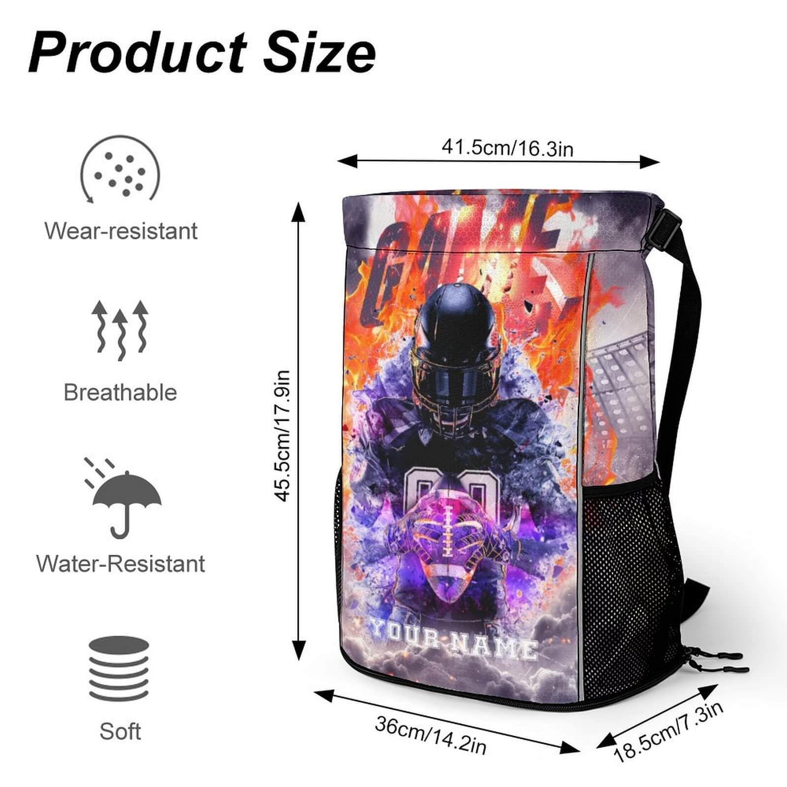 Custom Football Drawstring Backpack - Lightweight Foldable Sports Bag with Pockets for Kids, Women & Men - Perfect for Gym, School, Travel & Outdoor Activities
