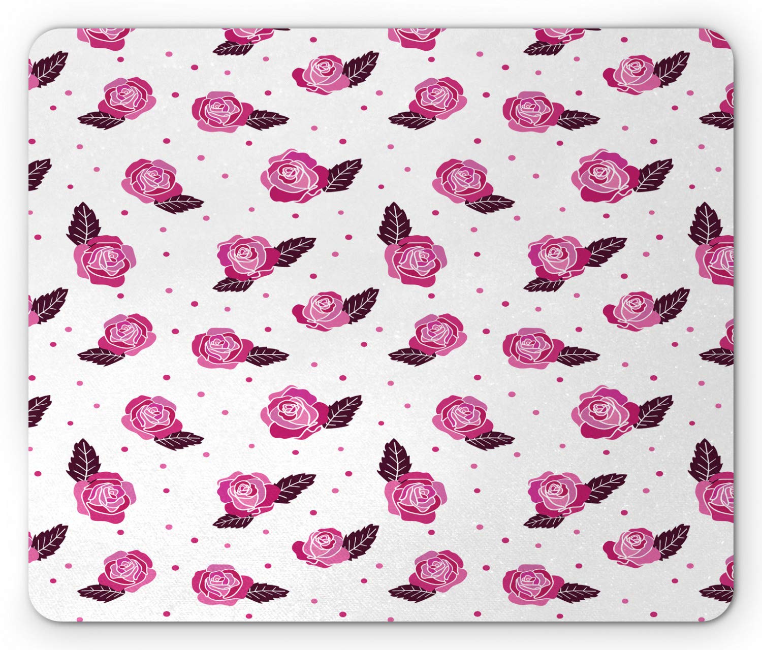 Ambesonne Romantic Floral Mouse Pad - Rose & Leaf Design with Dots, Non-Slip Rubber Base, Standard Size Pink Dark Magenta Mousepad for Office & Gaming