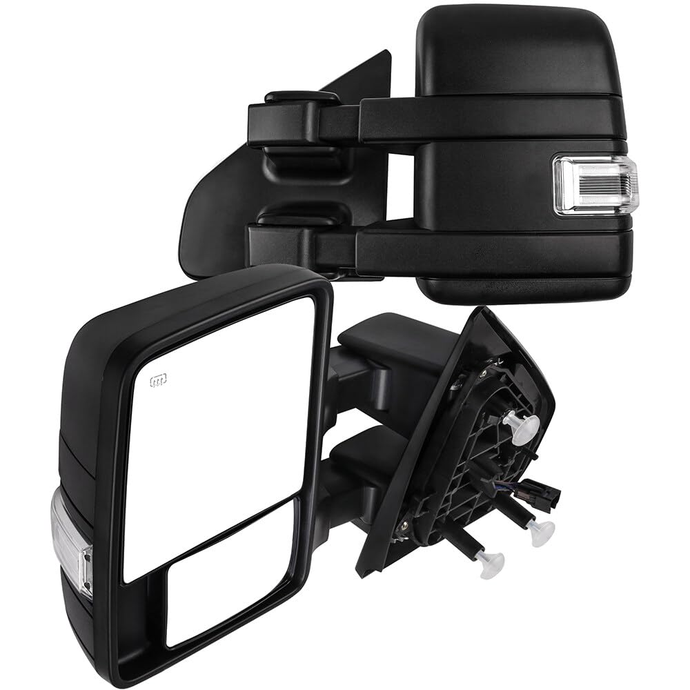 ECCPP Power Heated Towing Mirrors for Ford F-150 2004-2014 - Black Housing with Adjustable Turn Signal & Puddle Light - Left & Right Side Pair - Perfect for Off-Roading, Towing & Night Driving